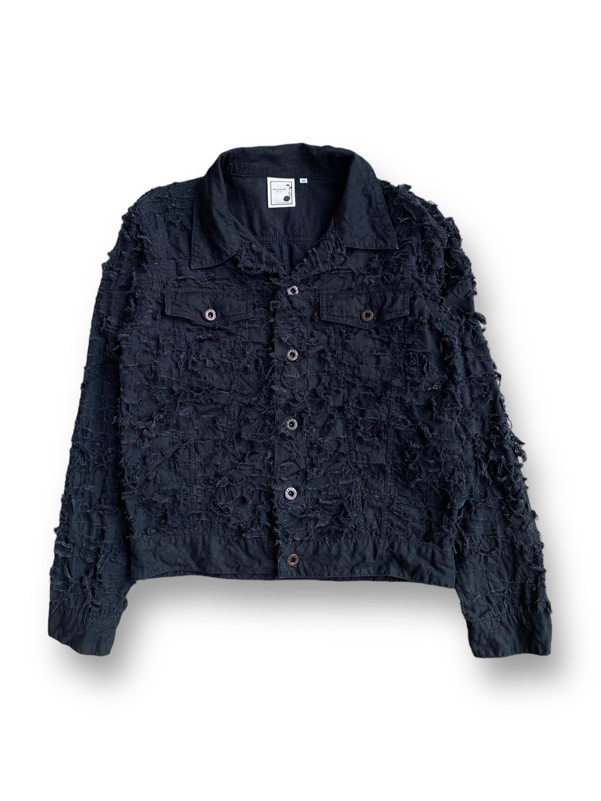 image of Vintage Mangrove Factory Destroyed Shredded Jacket. B7 in Black, Women's (Size Medium)