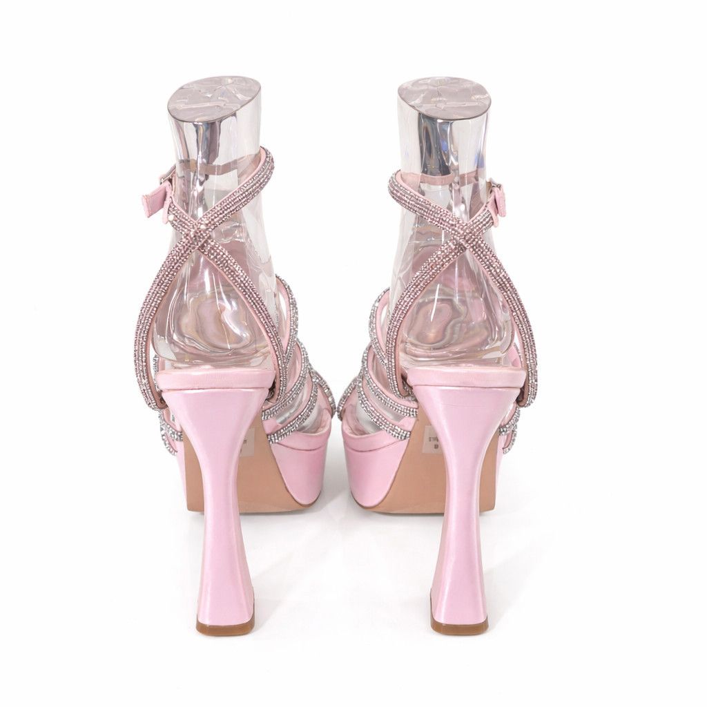 Other Maui Baby Pink Satin 6" Flared Platform High Heels Rhineston Size US 8 / IT 38 - 5 Thumbnail