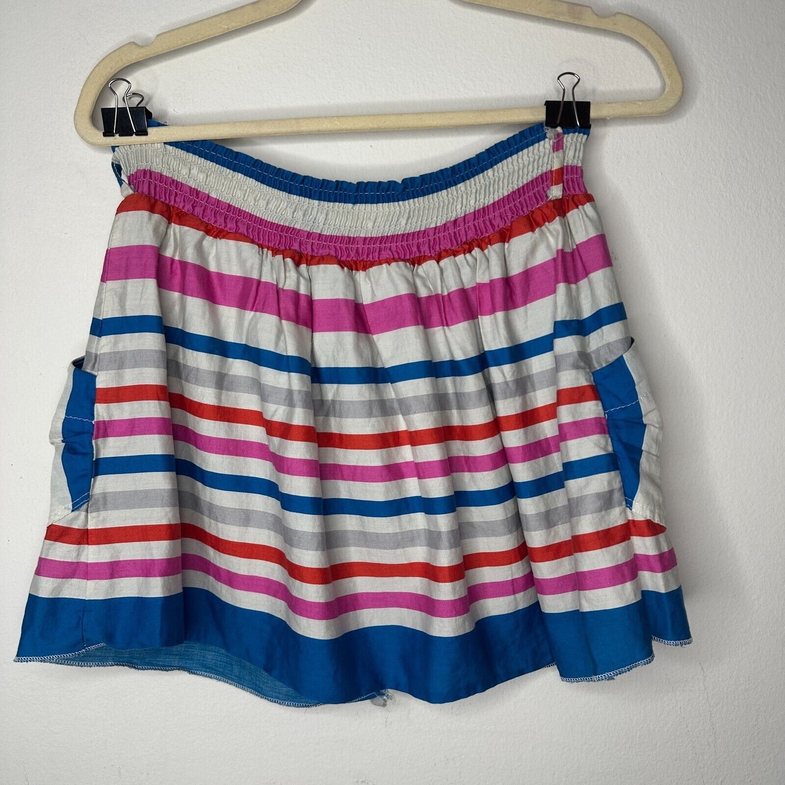 Other Nautical Blue Pink Stripe Button Front Pockets Mini Skirt S Size 27" / US 4 / IT 40 - 5 Thumbnail