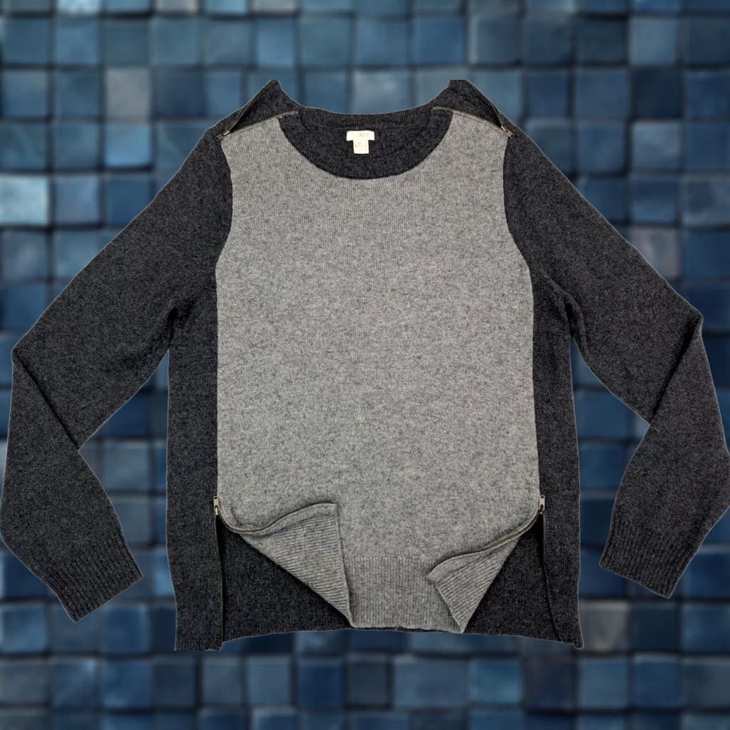 J.Crew J Crew Sweater Women XL Gray Merino Wool Blend Color block Multi-zip Ribbed Size XL / US 12-14 / IT 48-50 - 1 Thumbnail