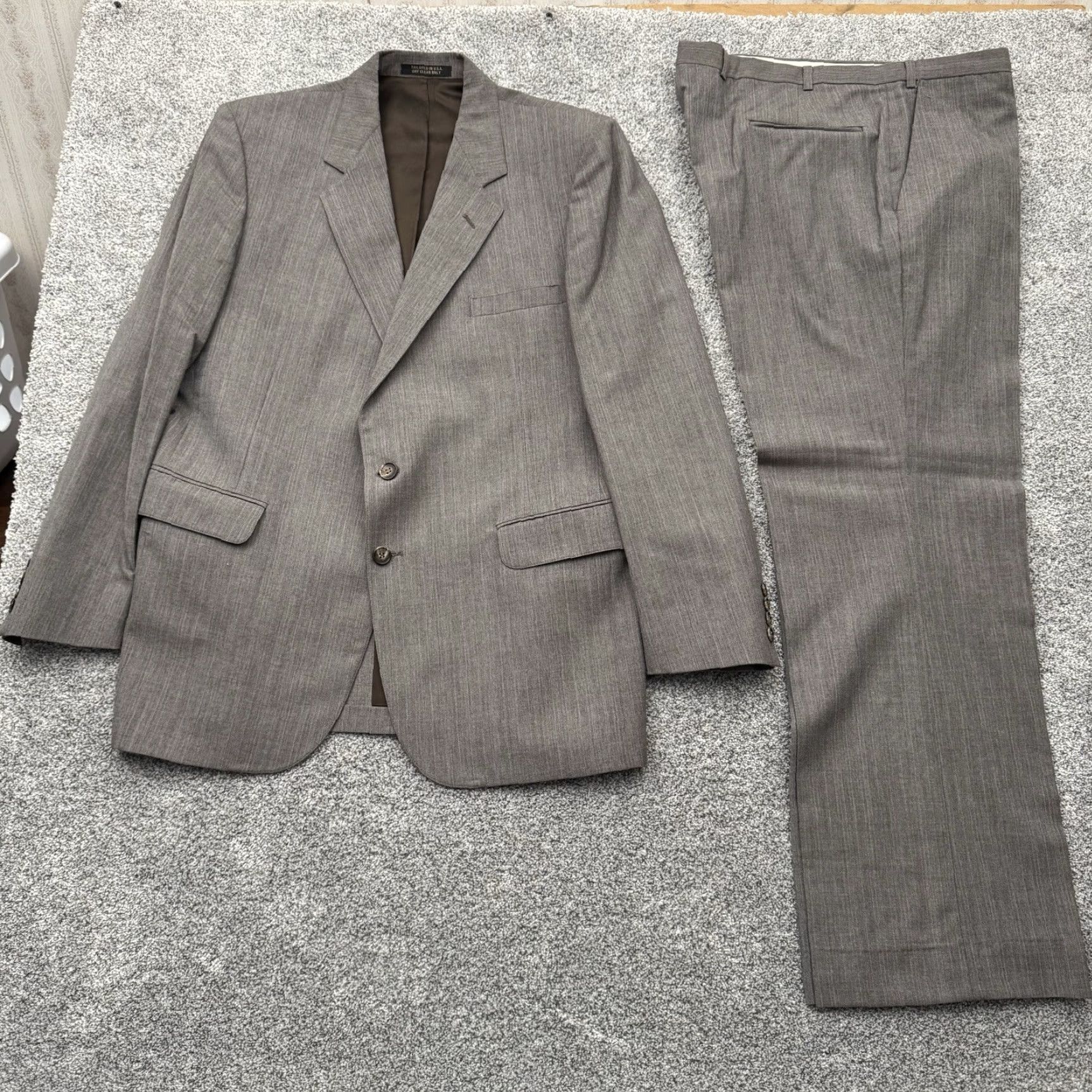 Vintage VINTAGE Austin Hill Ltd. Suit Jacket 2 Piece Men L Gray Striped 42 Chest 38 Waist 80s 70s Size 42R - 2 Thumbnail