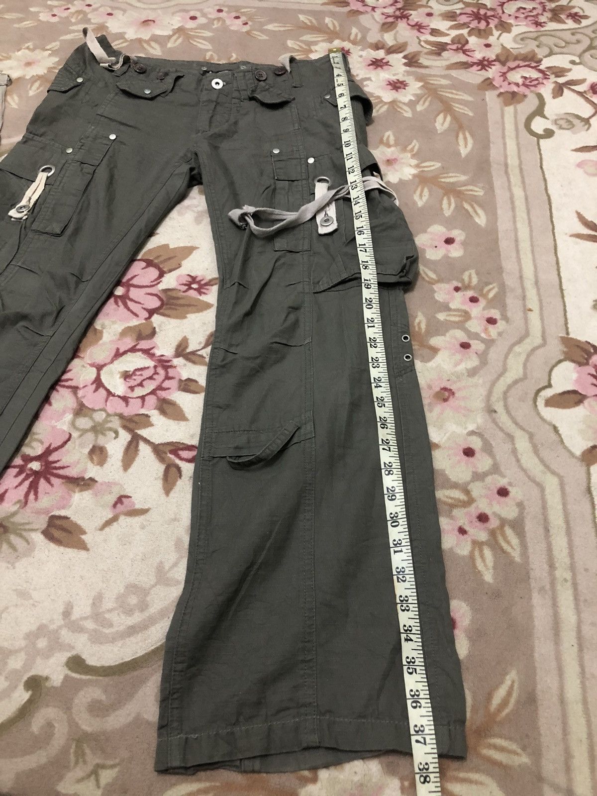 Japanese Brand Y2K Cargo Pants with Straps – Dark Grey Utility Streetwear Size US 31 - 16 Thumbnail