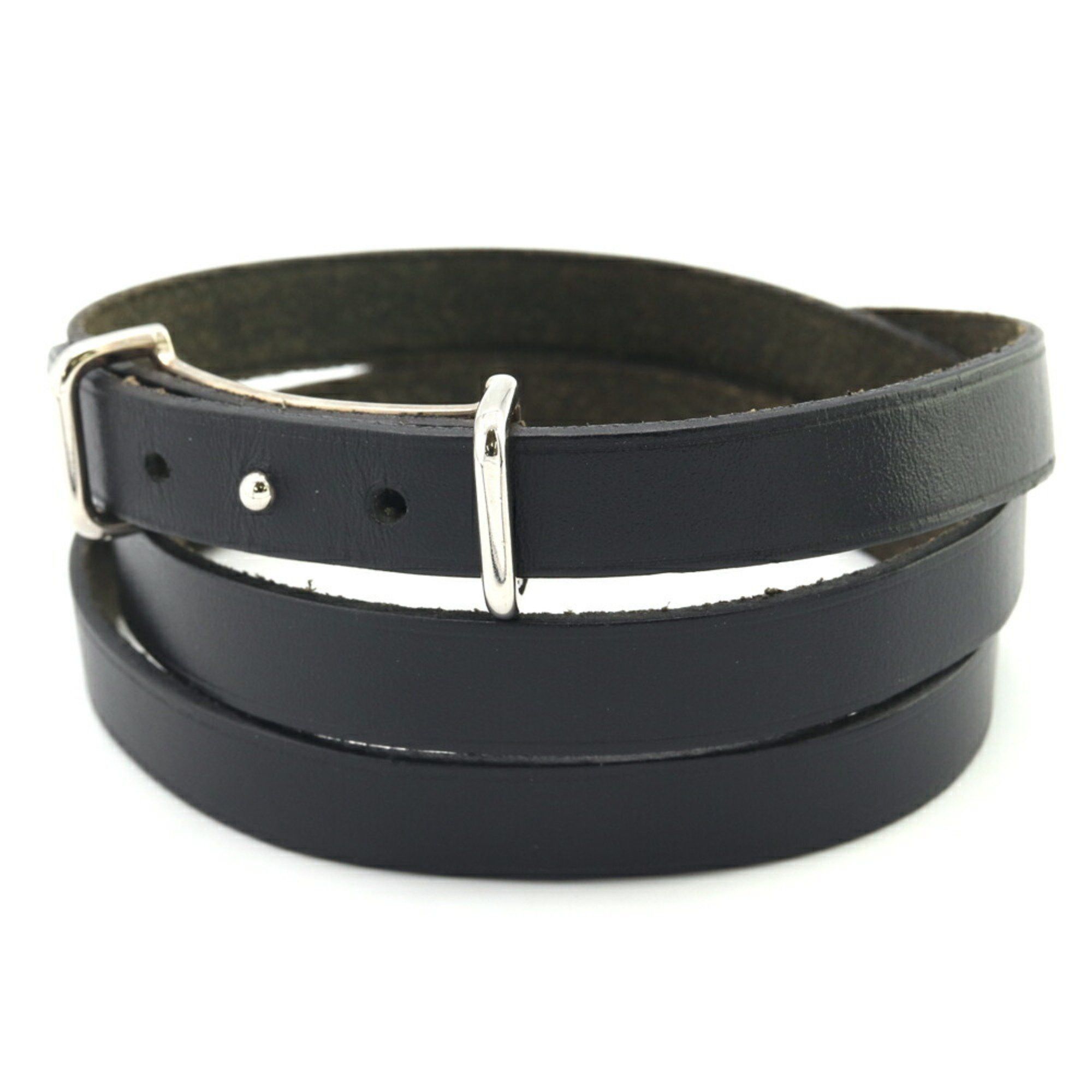 image of Hermes Bracelet Api2 Black Leather □D Engraved 2000 Made M Size Bangle 3 Layer Belt Hermes, Women's