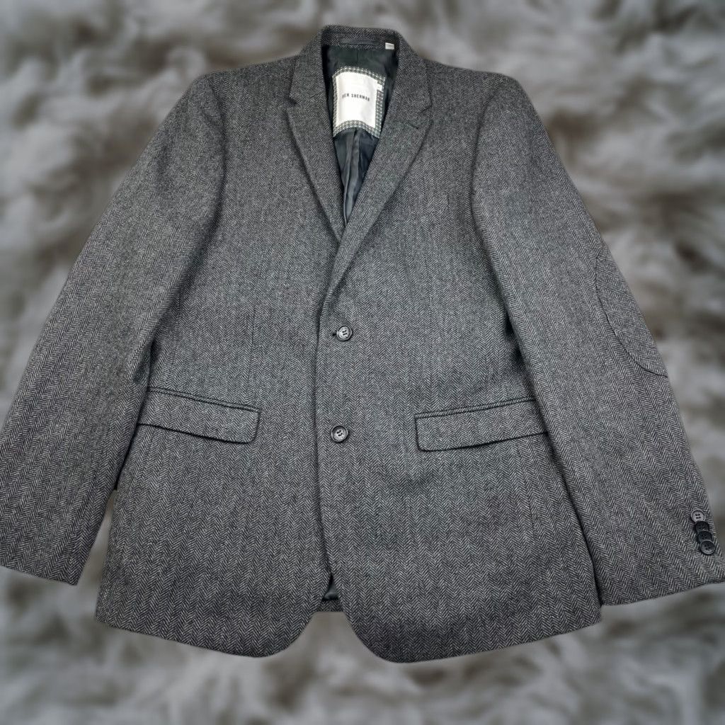 Ben Sherman Ben Sherman Blazer Jacket Men L Tweed Black/White Herringbone 2-Button Notch Wool Polyester Visco… Size 42R - 1 Thumbnail