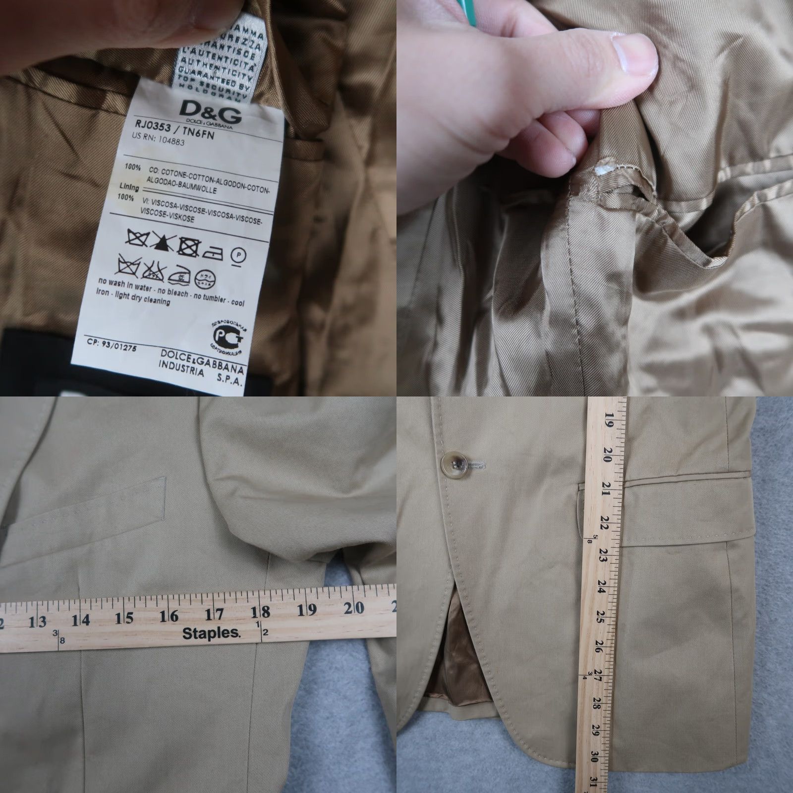 Dolce & Gabbana Dolce&Gabbana Blazer Shirt Mens Classic Cotton Tan 46 Beige Button-Front Solid Pattern Vintage? Size 46R - 9 Thumbnail