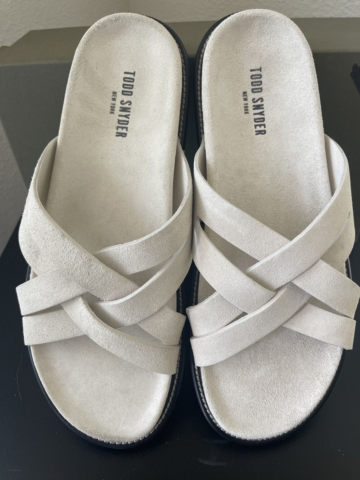 Todd Snyder Todd Snyder Cream Suede Multi Cross Sandals Size US 13 / EU 46 - 2 Thumbnail