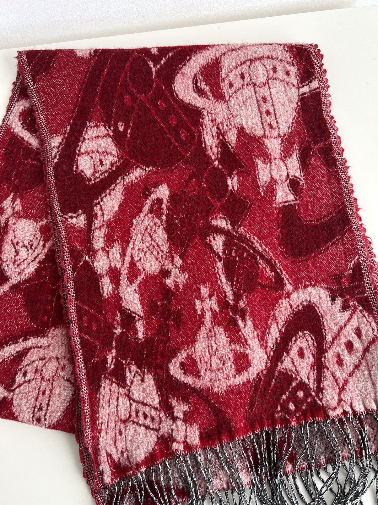 Vivienne Westwood 🔥Vintage Vivienne Westwood Orb Jacquard Wool Blend Red Scarf Size ONE SIZE - 8 Thumbnail
