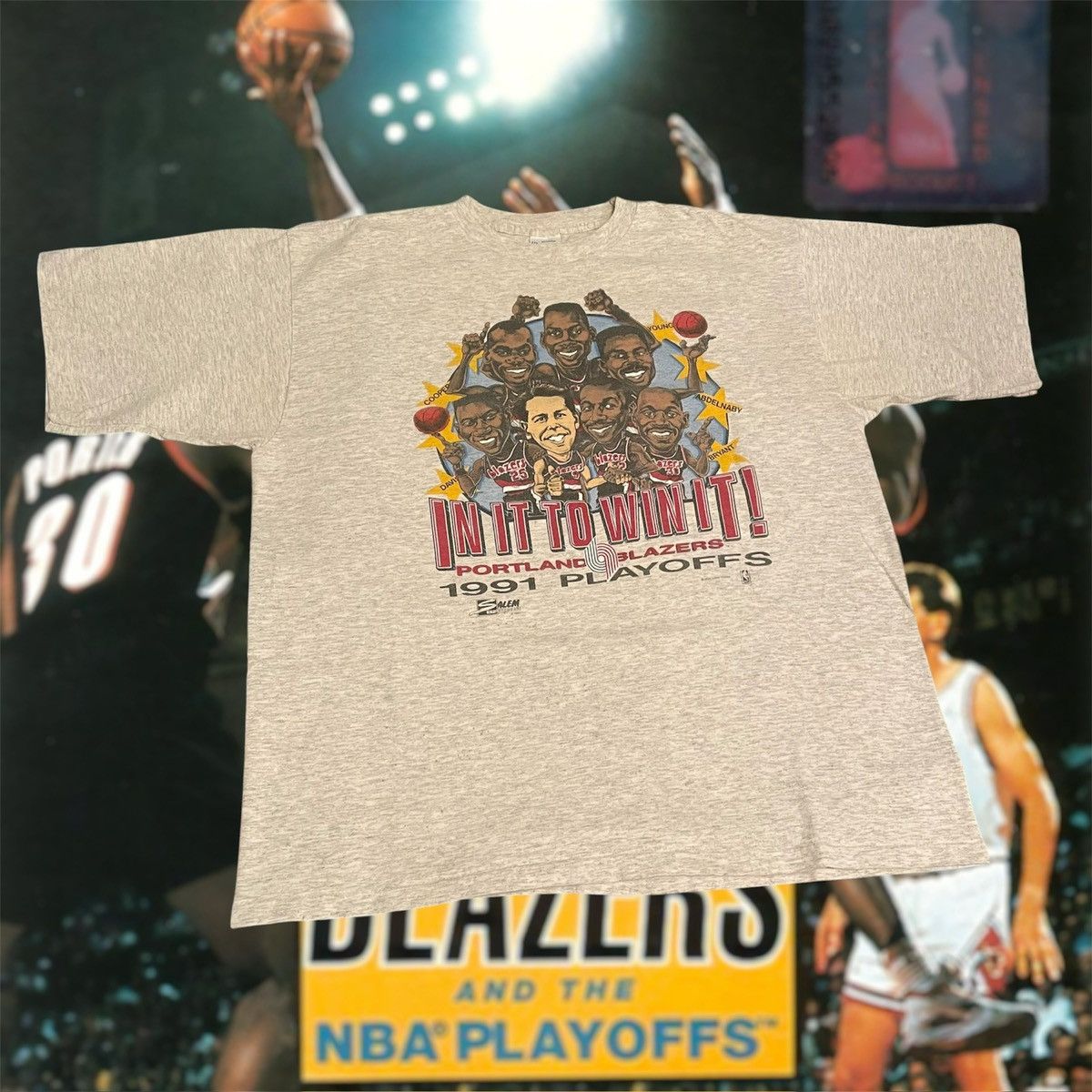 NBA × Salem Sportswear × Vintage Vintage 1991 NBA Portland Trail Blazers Caricature Tee Size US XL / EU 56 / 4 - 1 Thumbnail