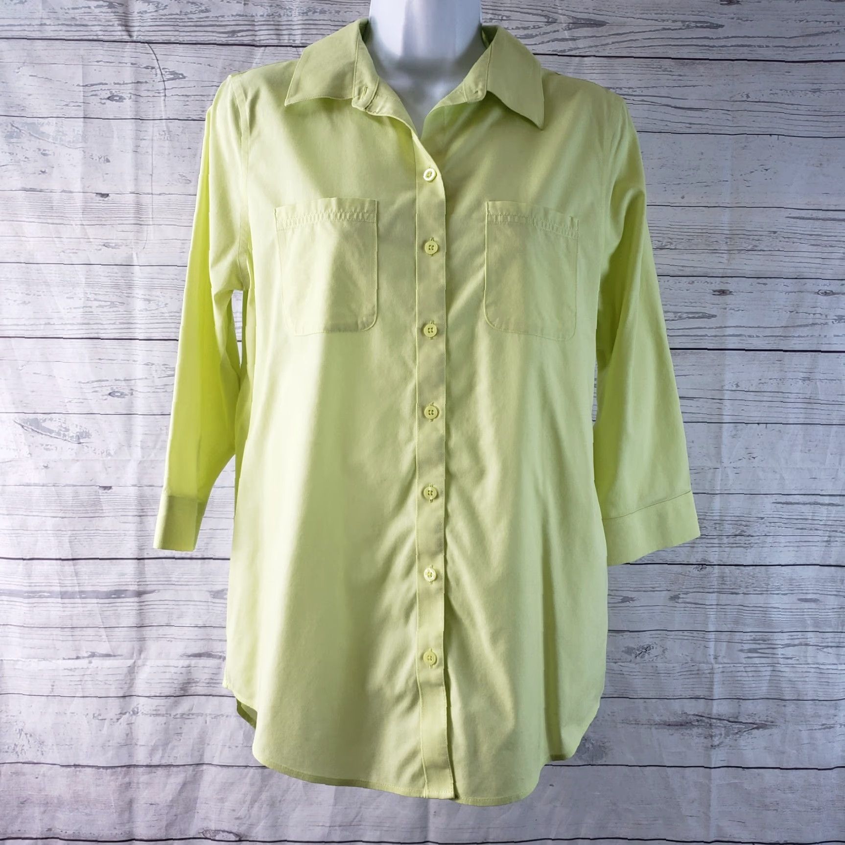 Vintage Chico's Shirt Womens No Iron Button Front Sz Small 3/4 Sleeve Green Cotton Blend Size S / US 4 / IT 40 - 2 Thumbnail