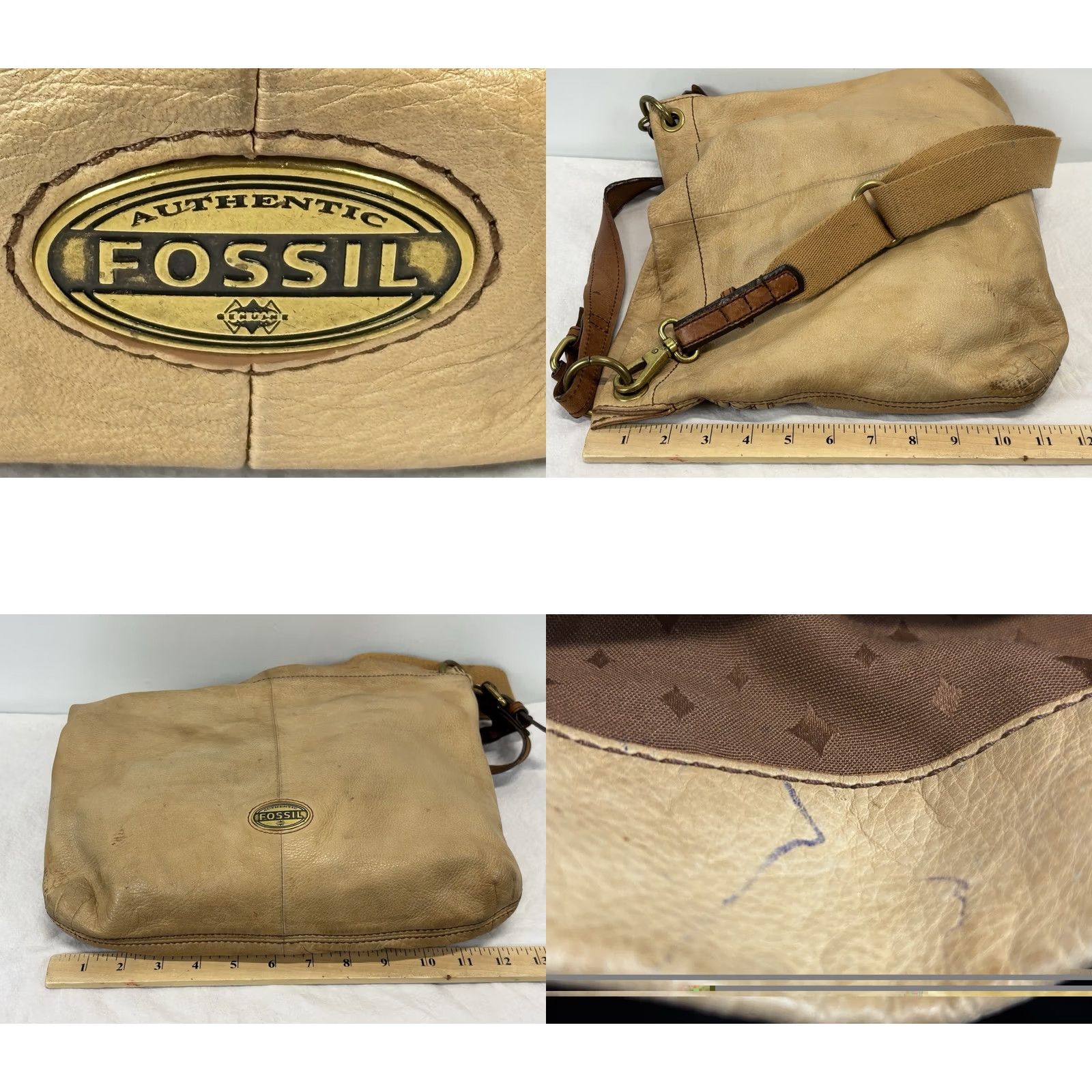 Fossil Fossil Explorer Leather Hobo Shoulder Crossbody Satchel Bag Purse Tan Camel Size ONE SIZE - 8 Thumbnail
