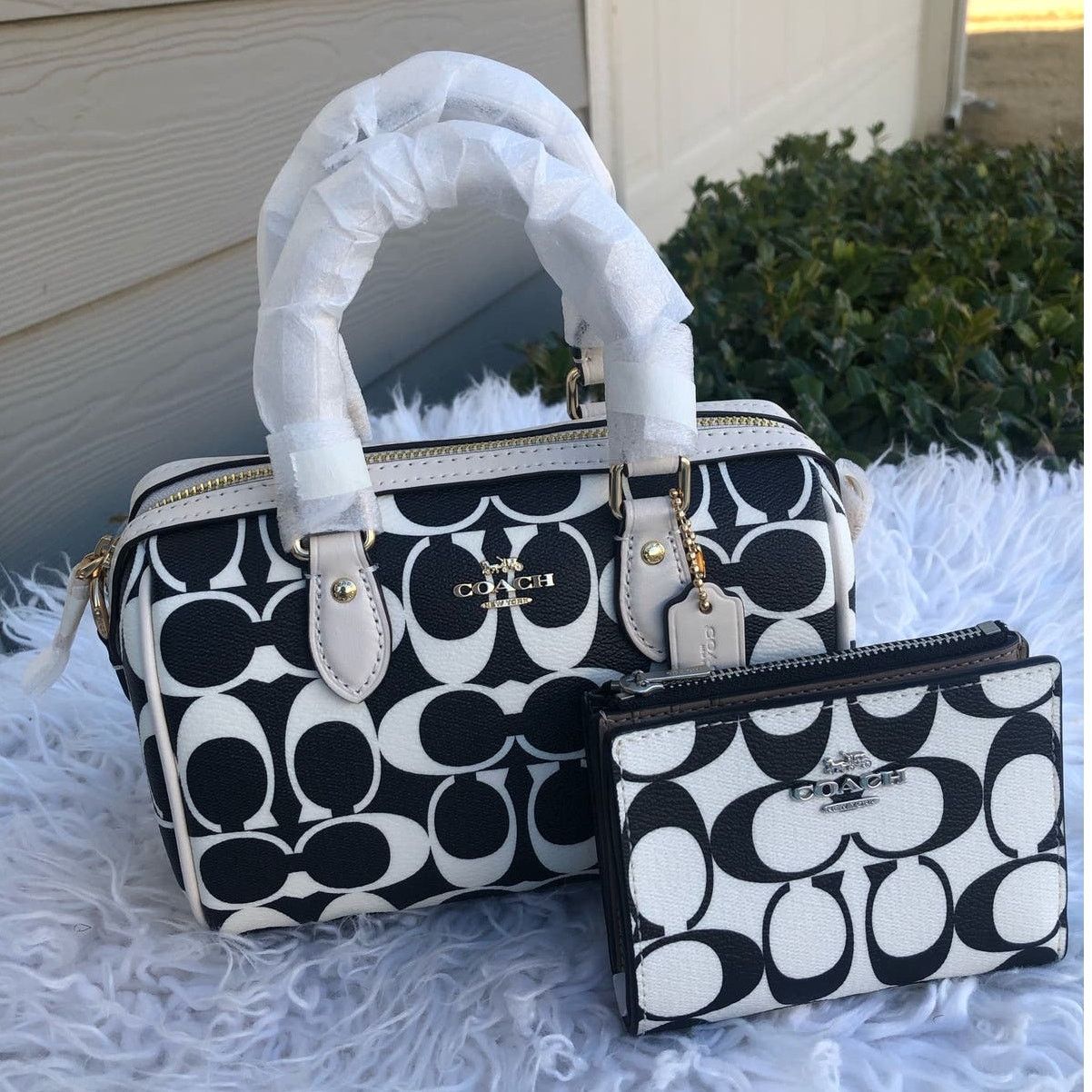 image of Coach Mini Rowan Crossbody In Signature Canvas & Wallet Set in Black, Women's