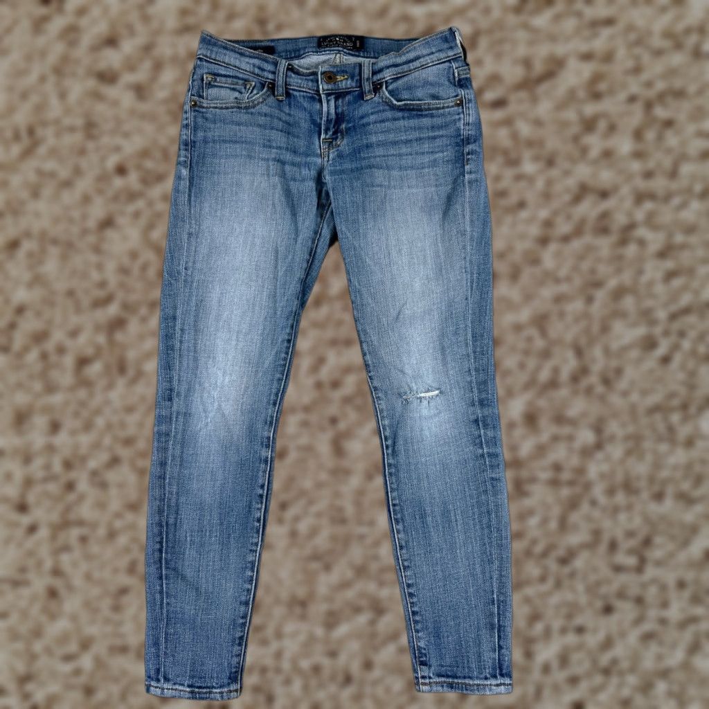 Lucky Brand Lucky Brand Jeans Charlie Skinny 00 Blue Denim Capri Distressed Womens Regular 5-Pocket Cotton Denim Shirt? Size 24" / US 00 / IT 34 - 1 Thumbnail