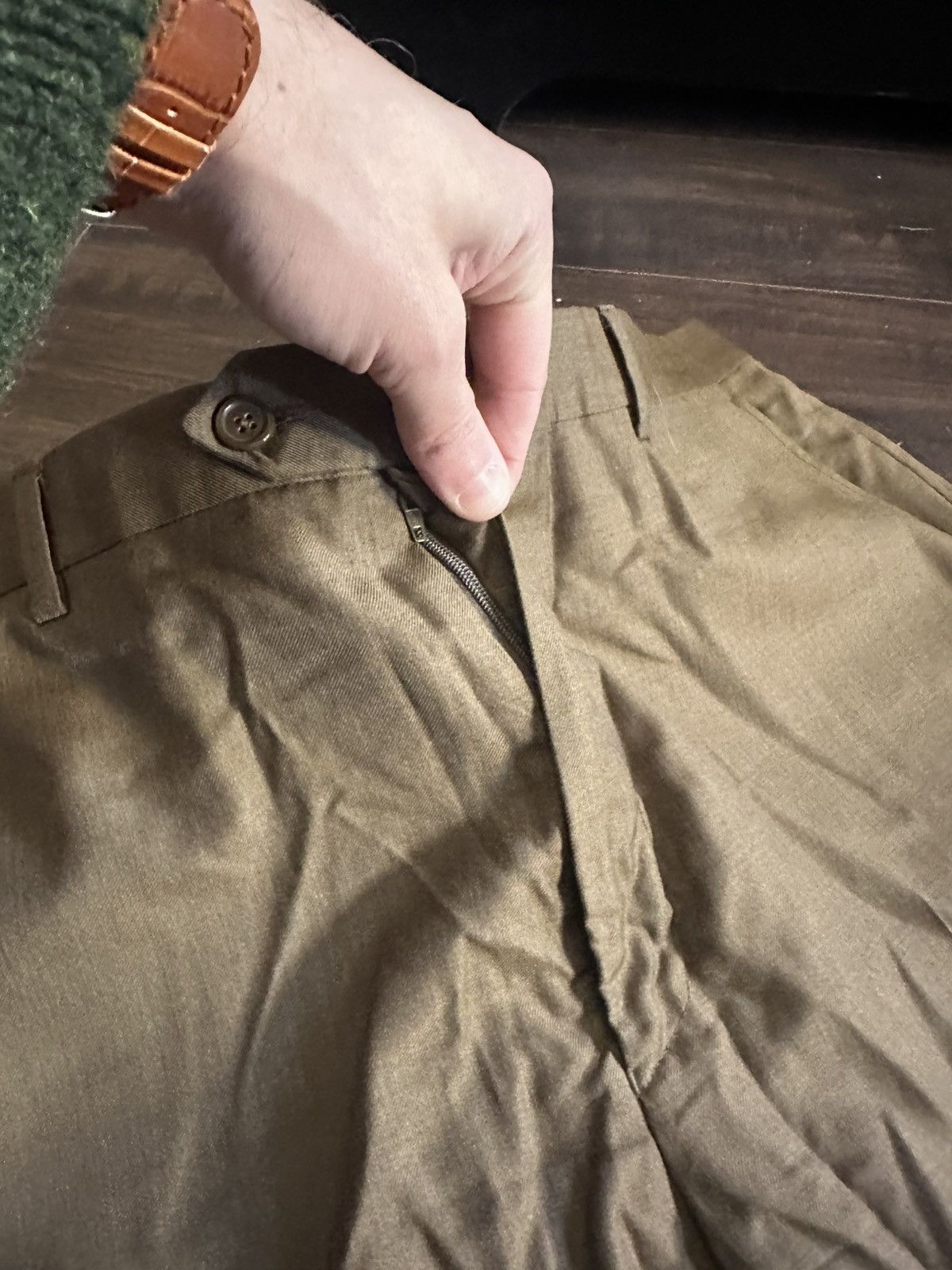 Santorelli Luxury Serge tobacco brown virgin wool pleated trousers Size 42S - 5 Thumbnail