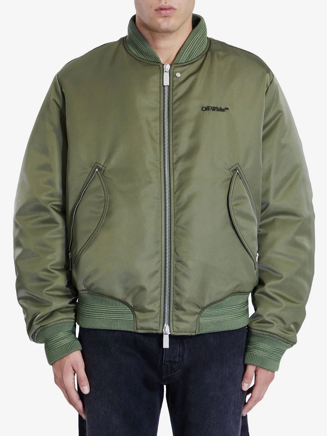 Off-White o1s22i1n1124 Padded Nylon Bomber Jacket in Khaki Size US M / EU 48-50 / 2 - 1 Thumbnail