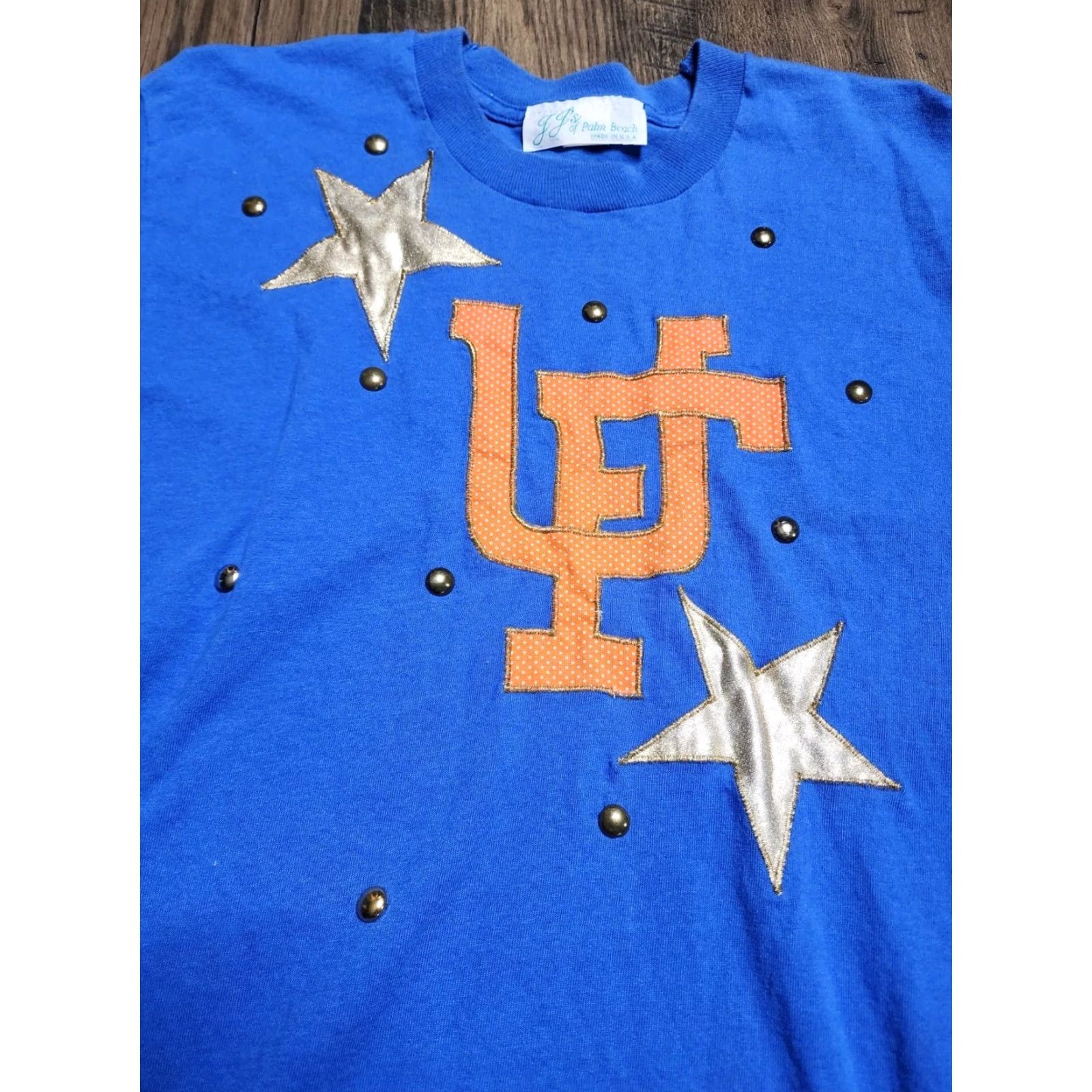 Vintage VINTAGE JJ's of Palm Beach University of Florida Gators Embellished T-Shirt L Blue Solid Short Sleeve Crew Neck Cat Mens Size US L / EU 52-54 / 3 - 2 Thumbnail