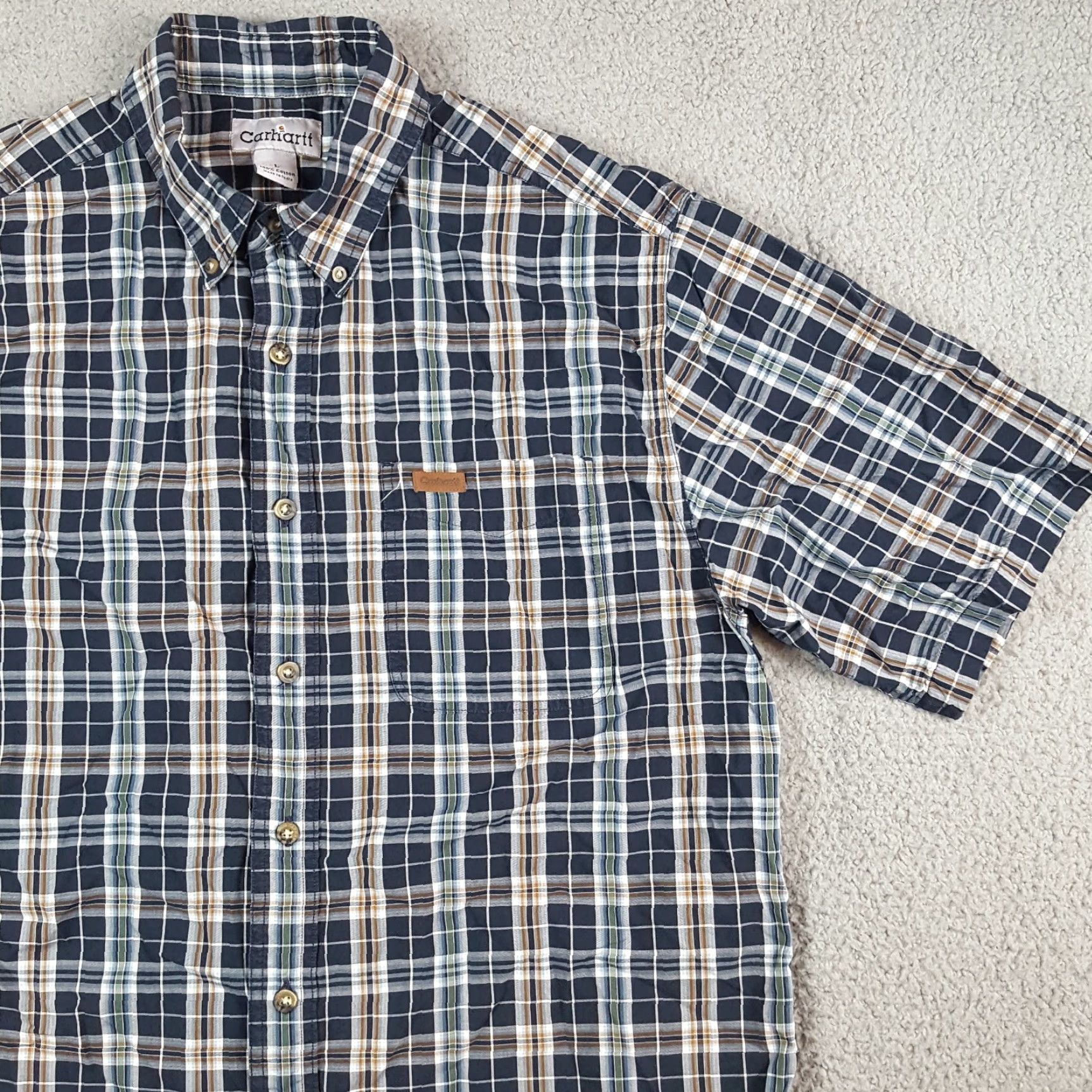 Carhartt VINTAGE Carhartt Blue Plaid Short Sleeve Preppy Size L Button Up Collared Work Shirt Size US L / EU 52-54 / 3 - 2 Thumbnail