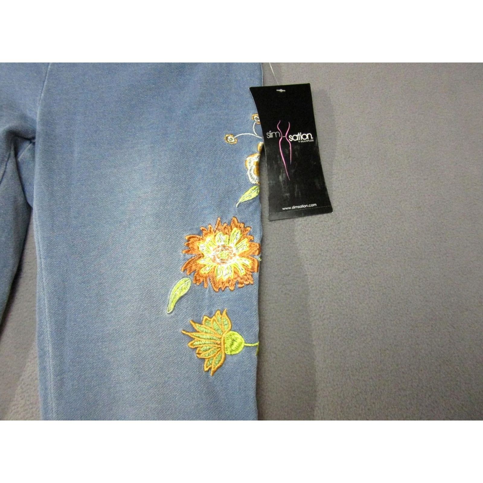 Vintage Slim-Sation Womens XS Pull-On Leggings Floral Embroidered Light Blue Knit Denim-Style Shaping Slimming Tummy Control Casual Size 26" / US 2 / IT 38 - 3 Thumbnail