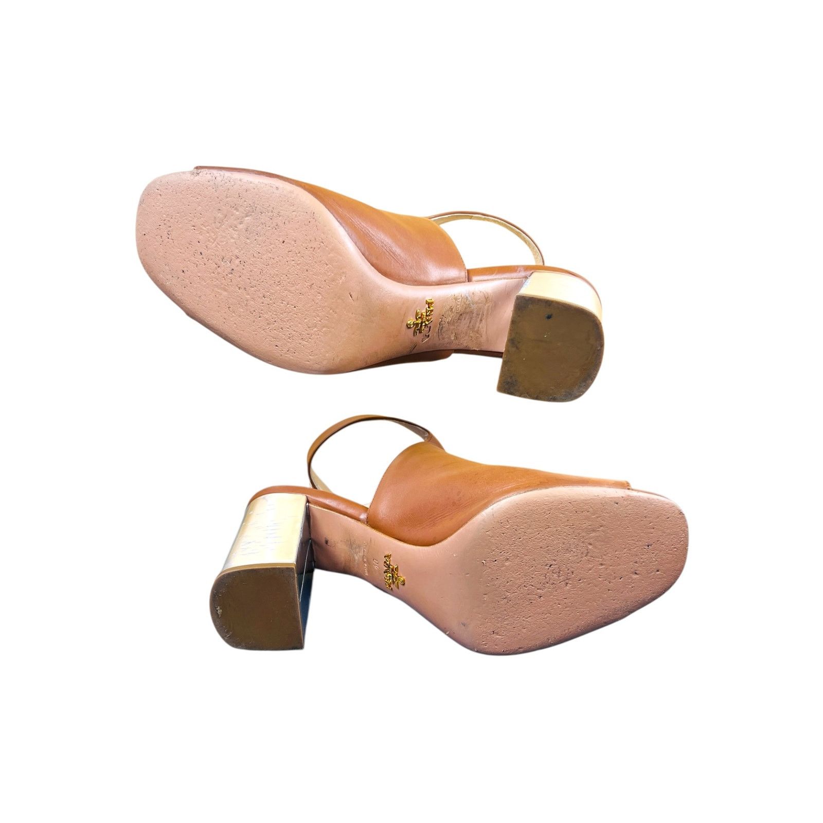 Prada Prada Brown Leather Metallic Block Heel Ankle Sandals 40 Size US 10 / IT 40 - 3 Thumbnail
