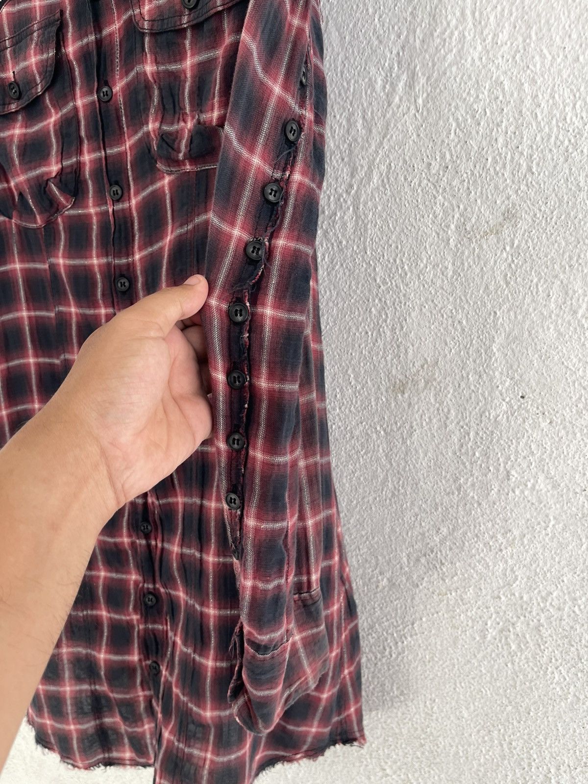 Le Grande Bleu (L.G.B.) LGB Shadow Distressed Plaid Tartan Long Flannel I6W9 Size US M / EU 48-50 / 2 - 7 Thumbnail