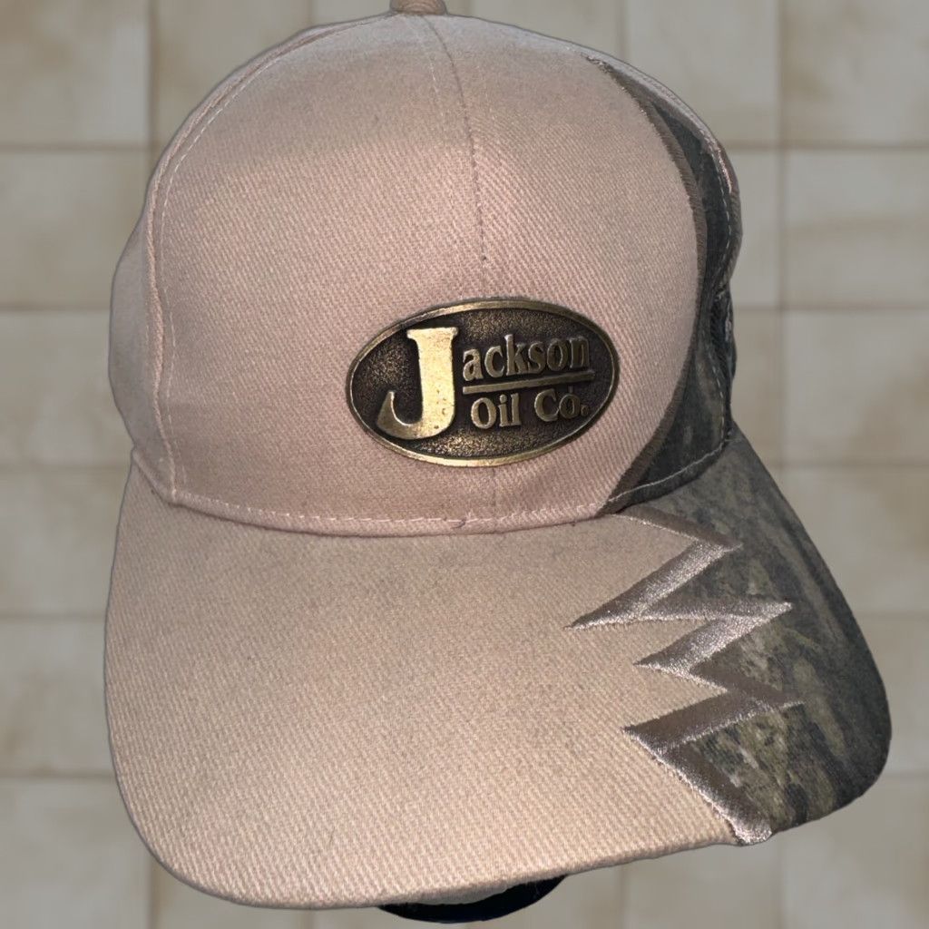 Katin Jackson Oil Co. Camo Shark Teeth Strapback Hat Medallion Logo Adjustable Mens Size ONE SIZE - 1 Thumbnail
