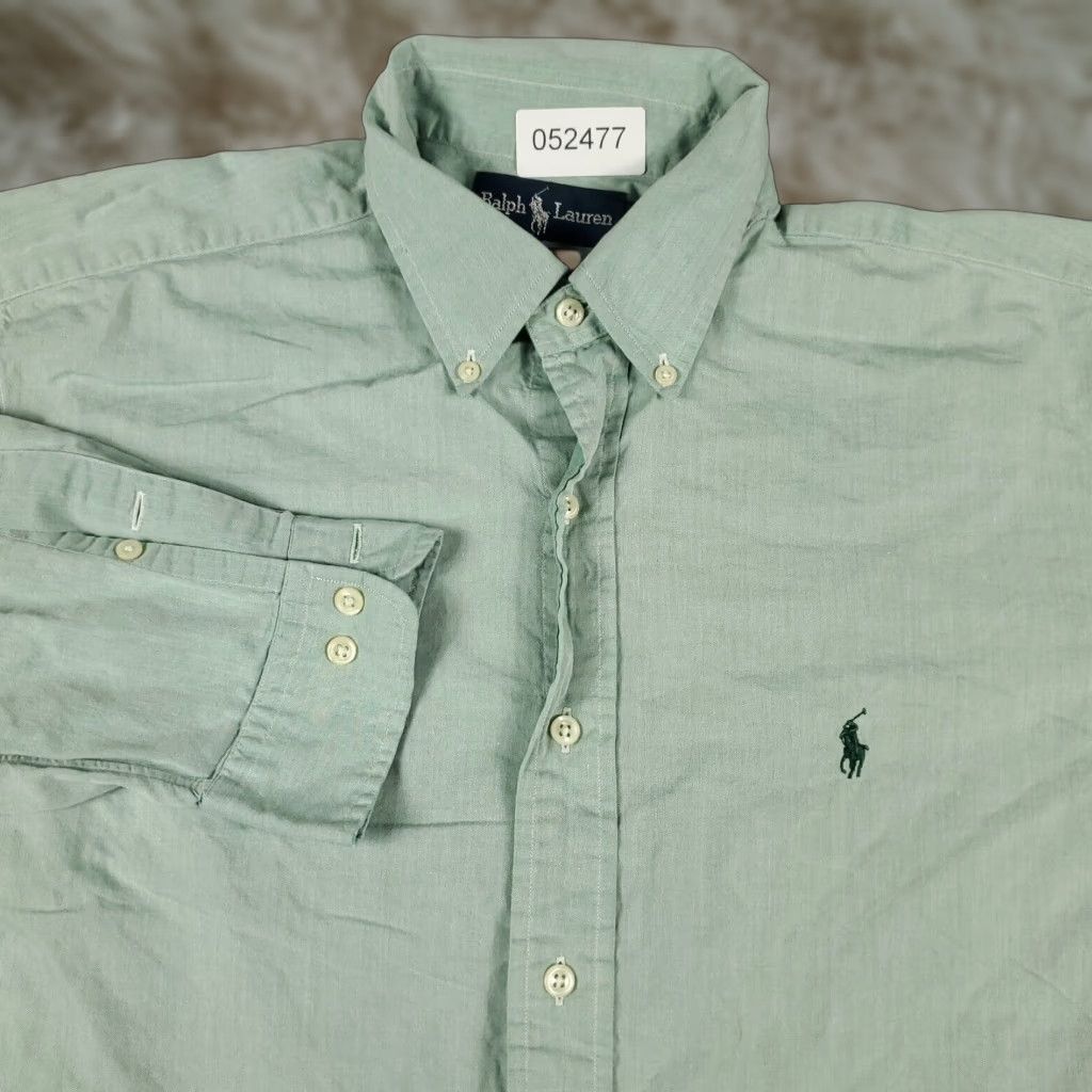 Ralph Lauren VINTAGE Ralph Lauren Dress Shirt Men's 16 Green Cotton Long Sleeve Button Up Casual Office Size 42R - 1 Thumbnail