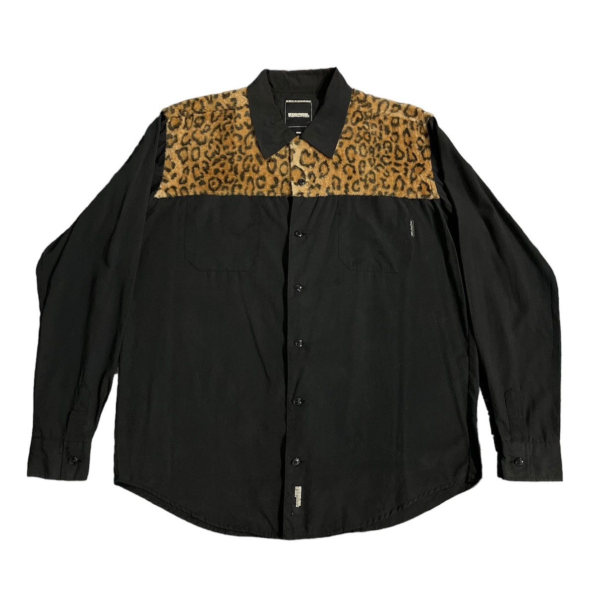 image of Neighborhood Neighbourhood Leopard Double Pocket Button Kolar Shirt in Black, Men's (Size Small)