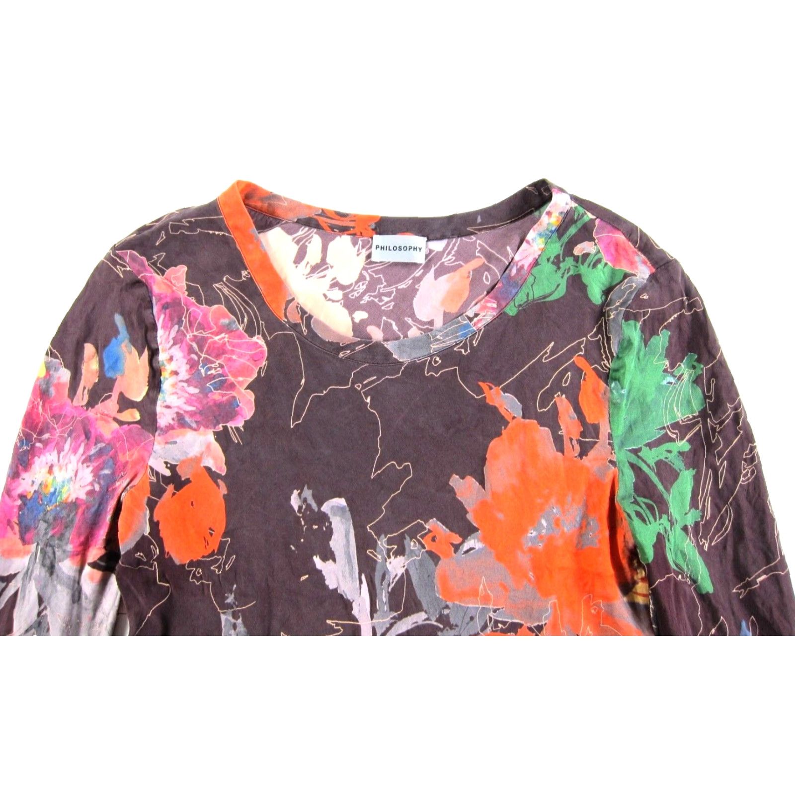 Vintage Philosophy Blouse Shirt 6 Purple 100% Silk Floral Long Sleeve Tunic Women Size M / US 6-8 / IT 42-44 - 4 Thumbnail