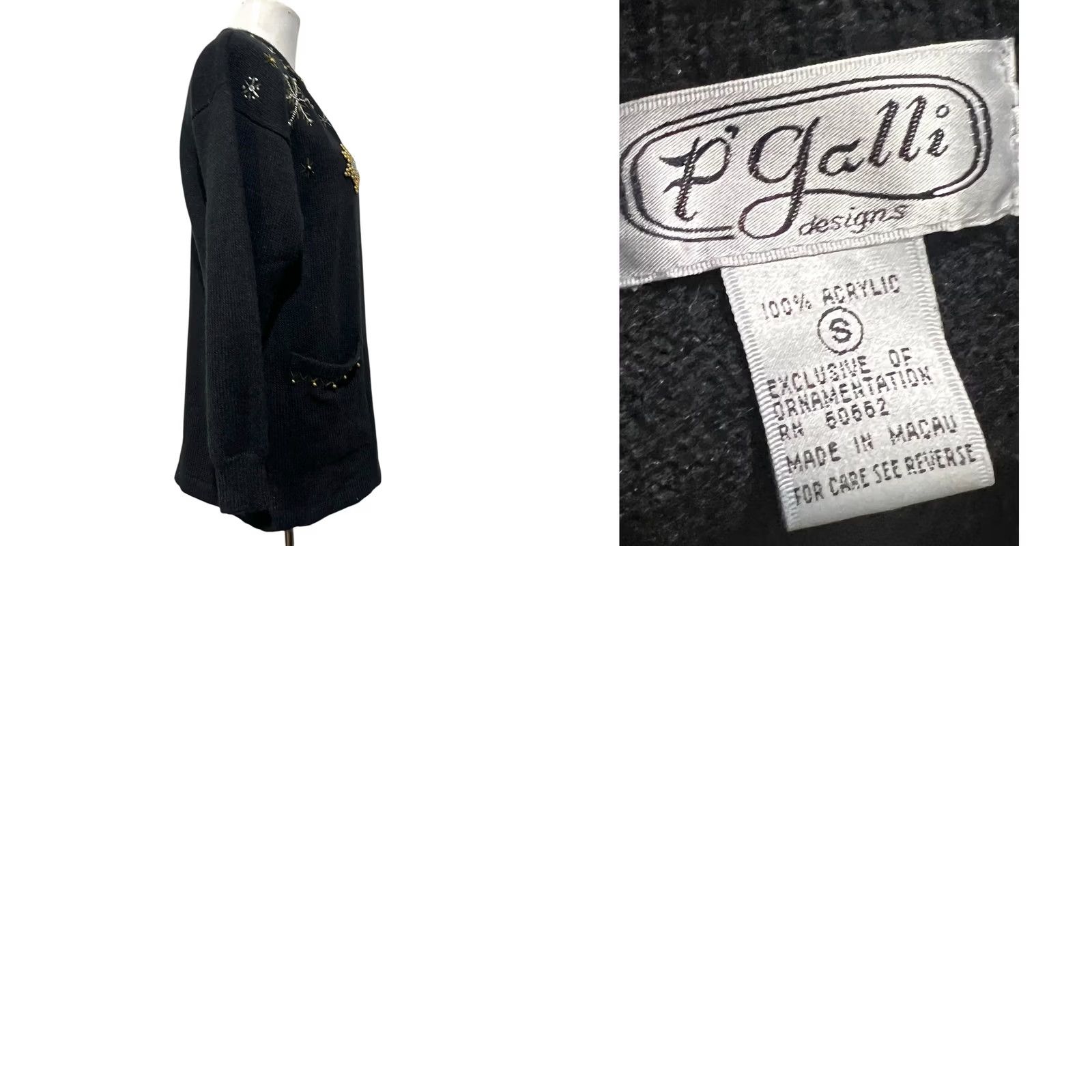 Vintage VINTAGE P’Galli Black Cardigan Sweater Beaded Snowflakes Winter Pockets Womens Sz Small 80s 90s Christmas Womens Size S / US 4 / IT 40 - 8 Thumbnail