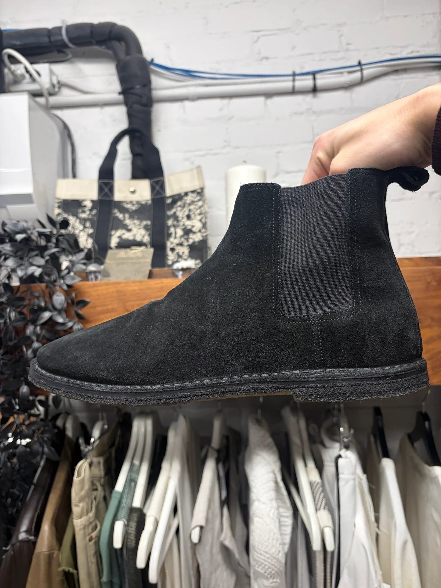 Saint Laurent Paris Saint Laurent Black Suede ‘Chelsea Boot’ With Crepe Sole Size US 12 / EU 45 - 2 Thumbnail