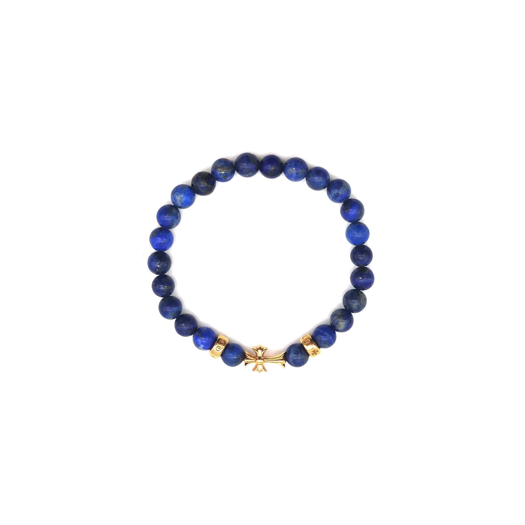 Chrome Hearts Chrome Hearts 6mm Blue 3 Gold Cross Beaded Bracelet Size ONE SIZE - 1 Thumbnail