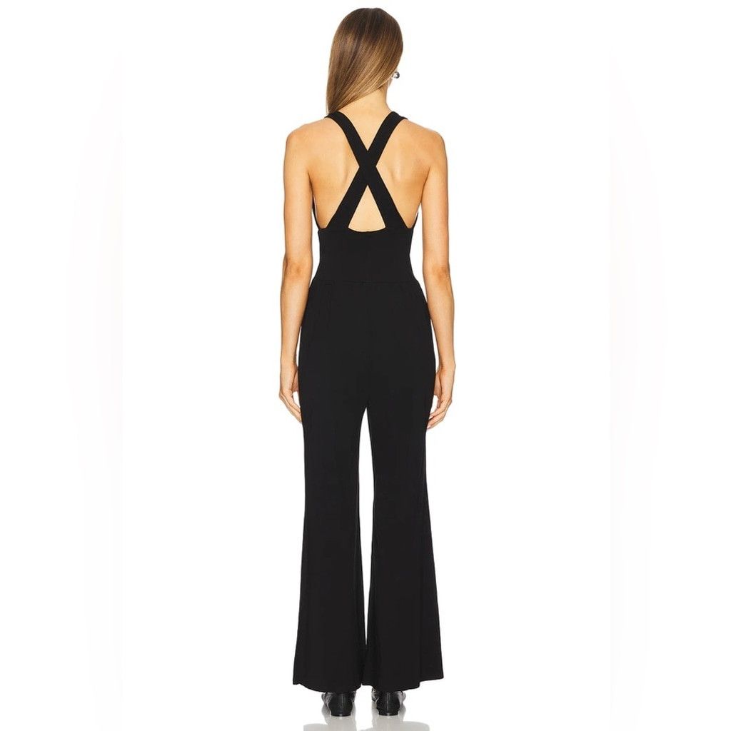 REVOLVE Bobi Black Revolve Black Cross Back Wide Leg Jumpsuit Size S Size 28" / US 6 / IT 42 - 3 Thumbnail