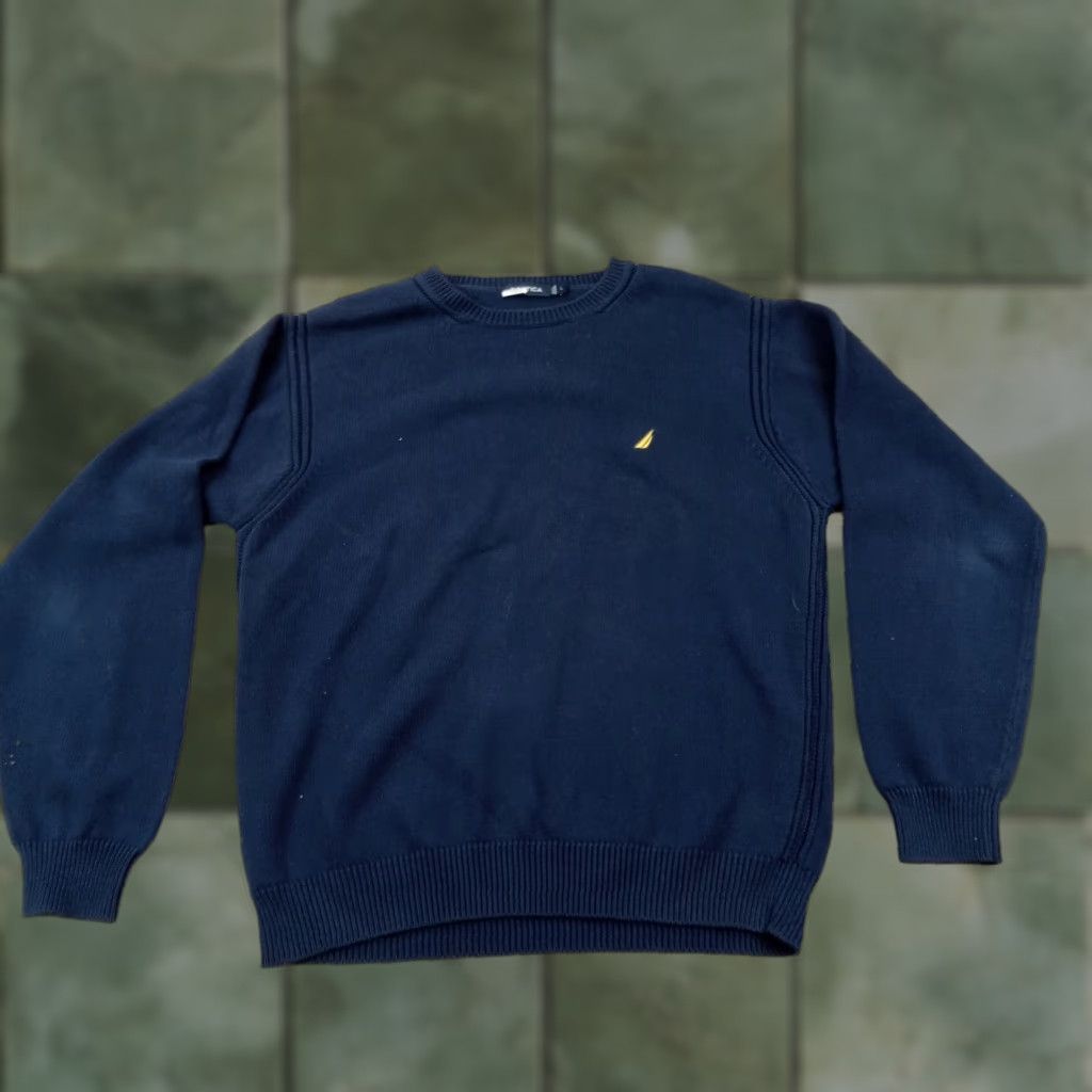 Nautica Nautica Mens Large Blue Crew Neck Long Sleeve Pullover Sweater Logo Casual Cotton Knit Size US L / EU 52-54 / 3 - 1 Thumbnail