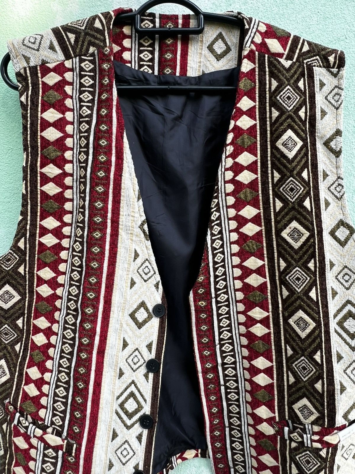 Japanese Brand Vintage MUHET Geometric Vest Boho Tribal Tapestry Waistcoat Size US L / EU 52-54 / 3 - 8 Thumbnail
