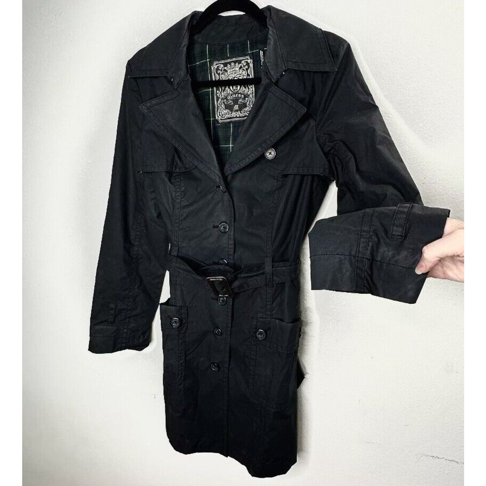 Guess Guess Black Button Belted Trench Coat Plaid Interior M Size M / US 6-8 / IT 42-44 - 1 Thumbnail