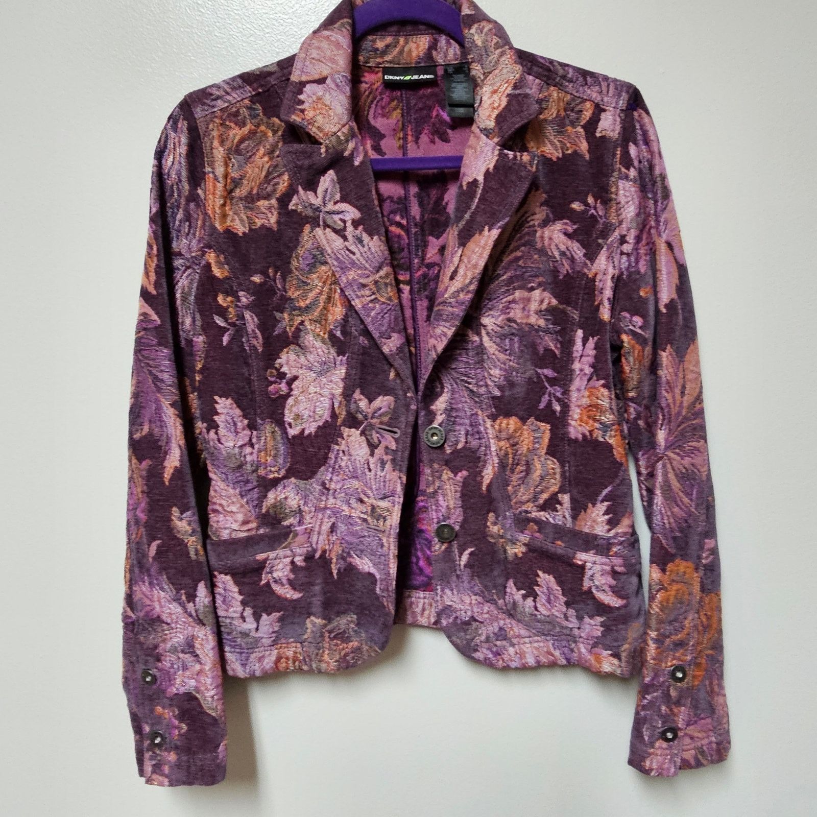 DKNY DKNY Womens Purple/Pink Brocade Tapestry Floral Jacket Small Size S / US 4 / IT 40 - 2 Thumbnail