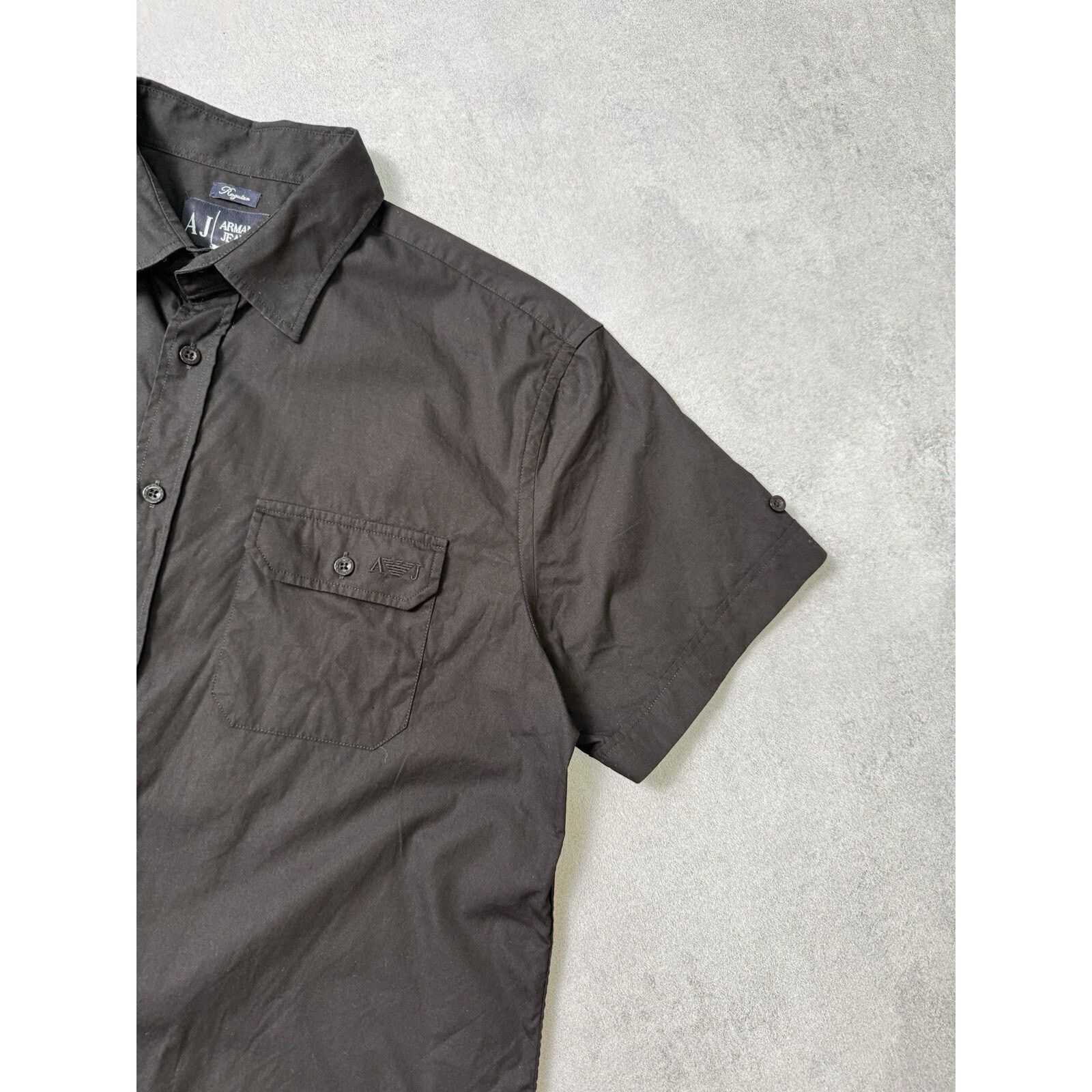 Armani × Armani Collezioni Vintage Armani Jeans Button up Short Sleeve Shirt Black Size US XL / EU 56 / 4 - 5 Thumbnail