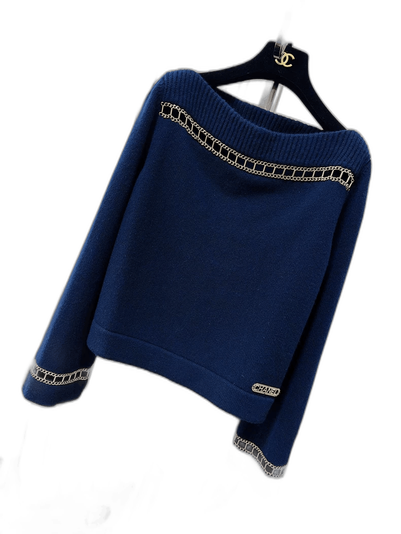 Chanel Chanel Blue Knit Off-Shoulder Top Size M / US 6-8 / IT 42-44 - 1 Thumbnail