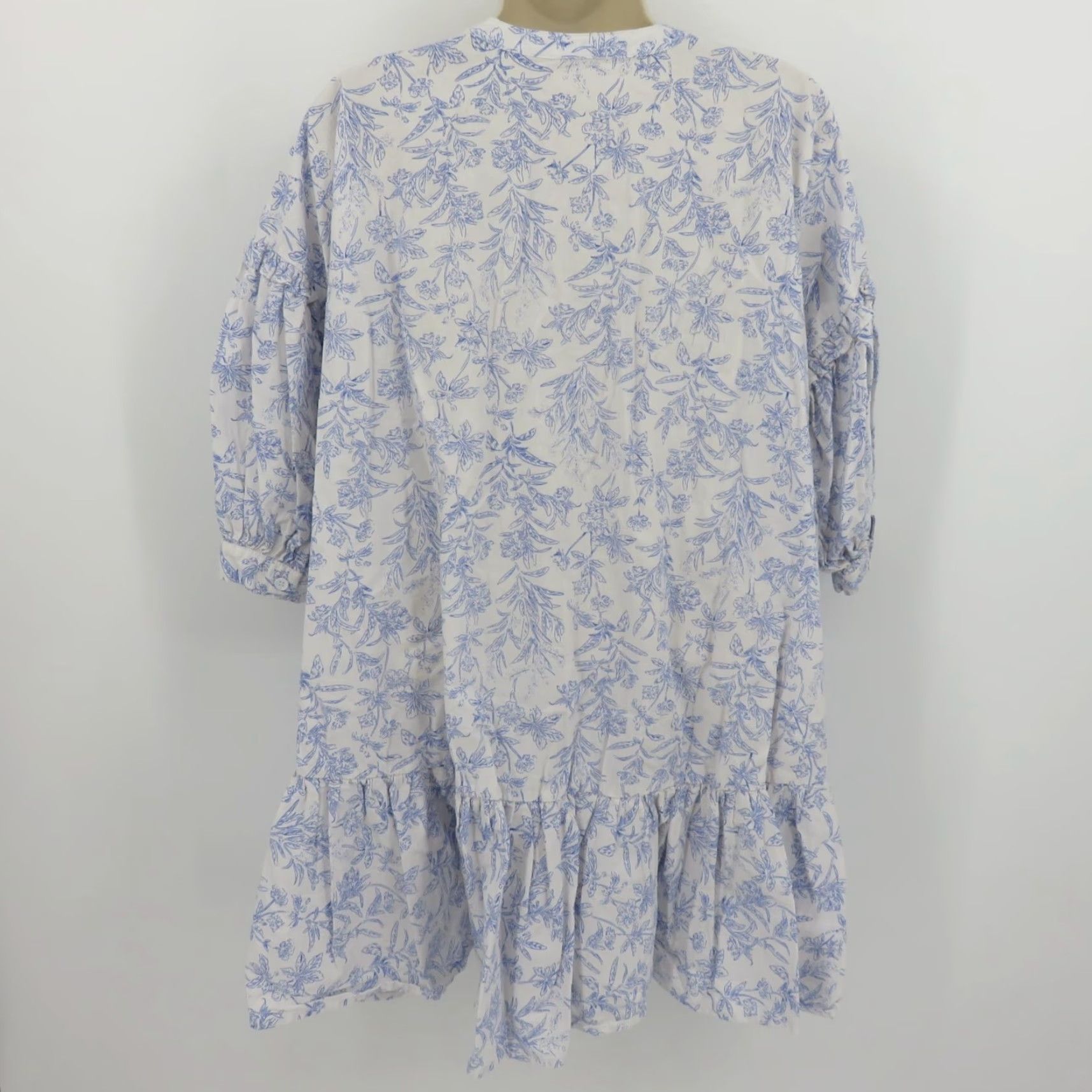 Vintage Bucket List Women Large White Blue Flower Botanical Print Ruffle Dress Sundress Size L / US 10 / IT 46 - 7 Thumbnail