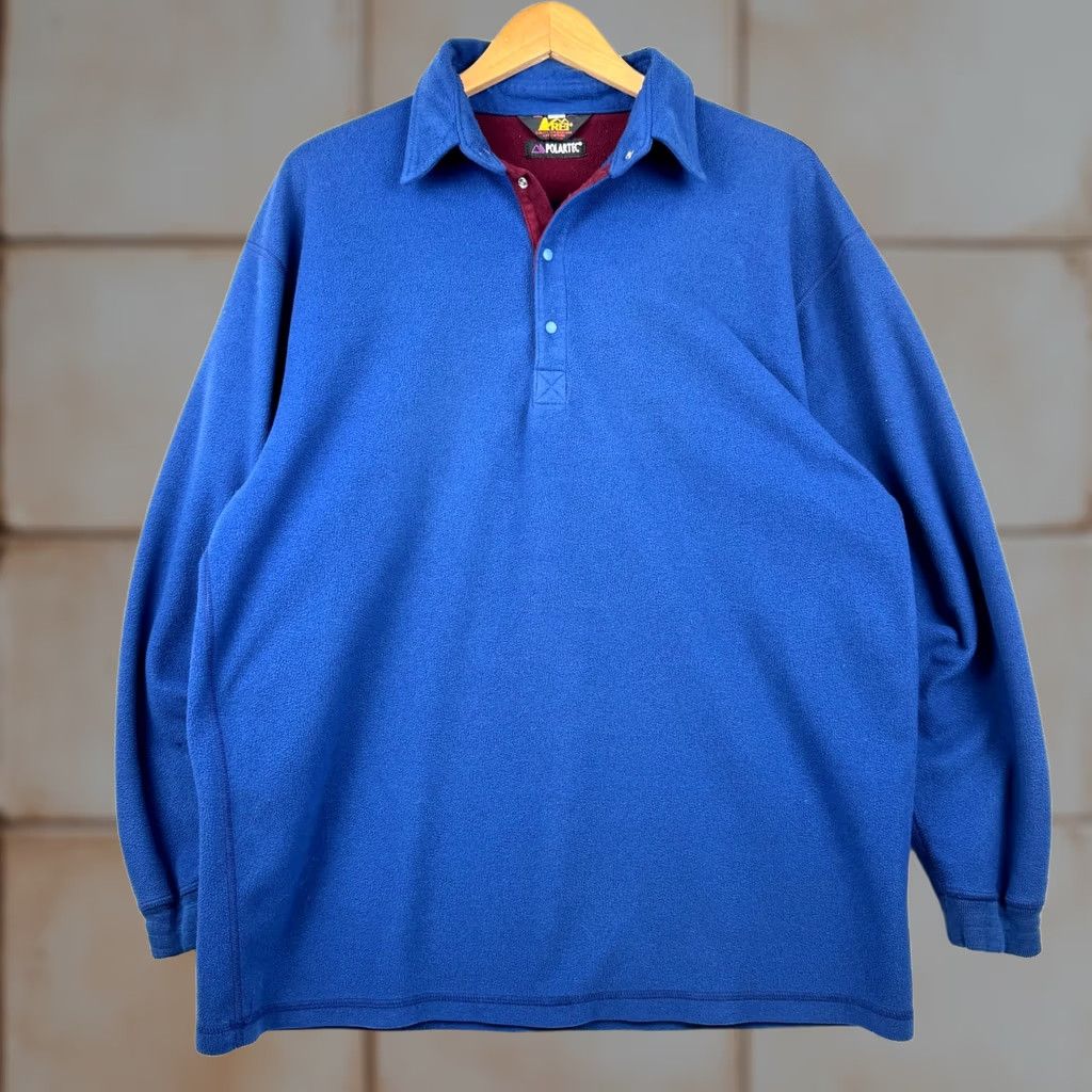 Vintage VINTAGE REI Sweater Pullover 90s Fleece Polartec Mock Neck Long Sleeve Blue Mens L 1/4 Snap Button GORP Size US L / EU 52-54 / 3 - 1 Thumbnail