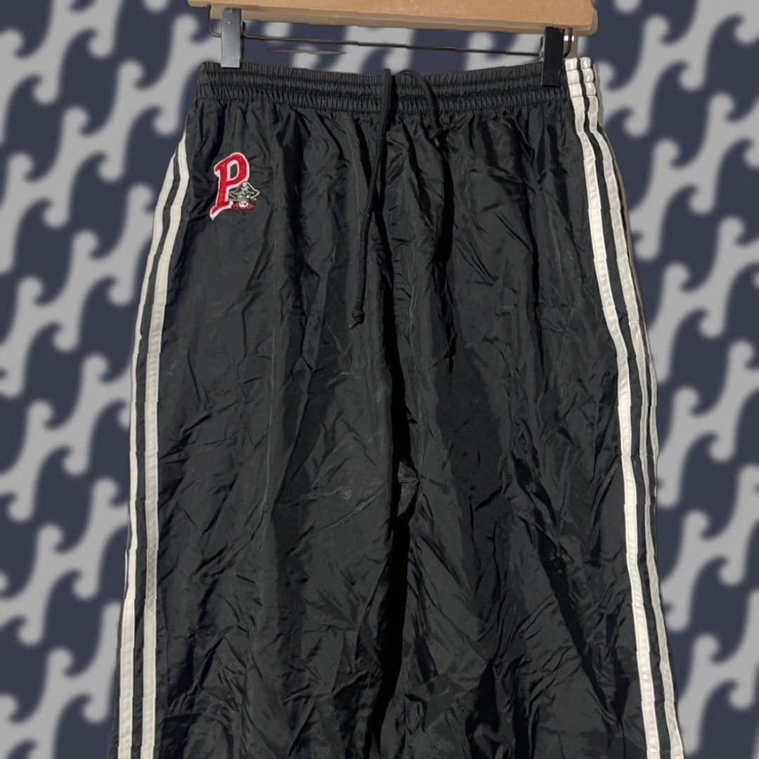 Adidas VINTAGE Adidas Mens Track Pants Nylon Three Stripe Pirates Logo Black M71 Large M/L Size US 33 - 1 Thumbnail