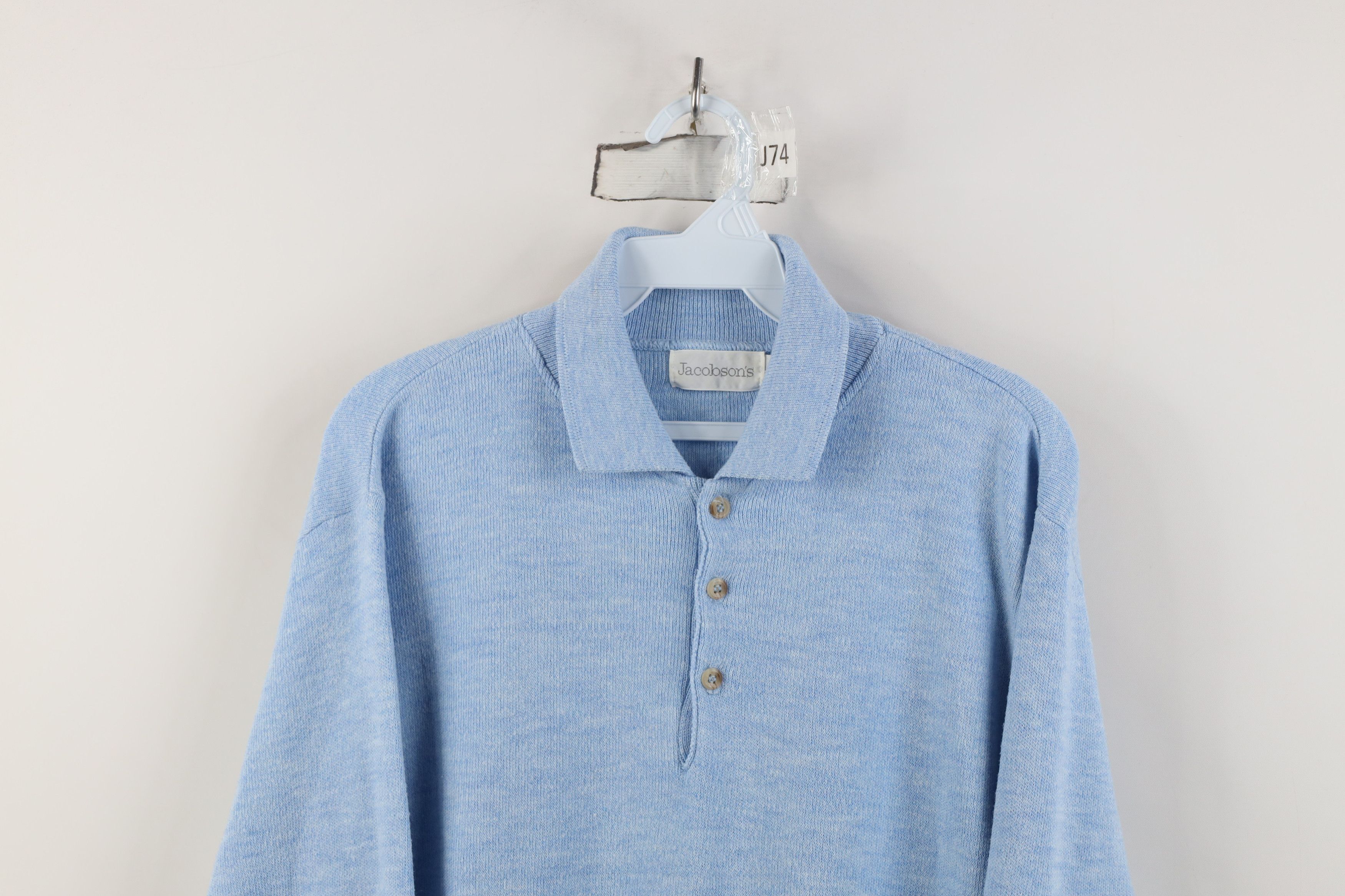 Vintage Vintage 70s Streetwear Collared Sweater Carolina Blue Size US M / EU 48-50 / 2 - 2 Thumbnail