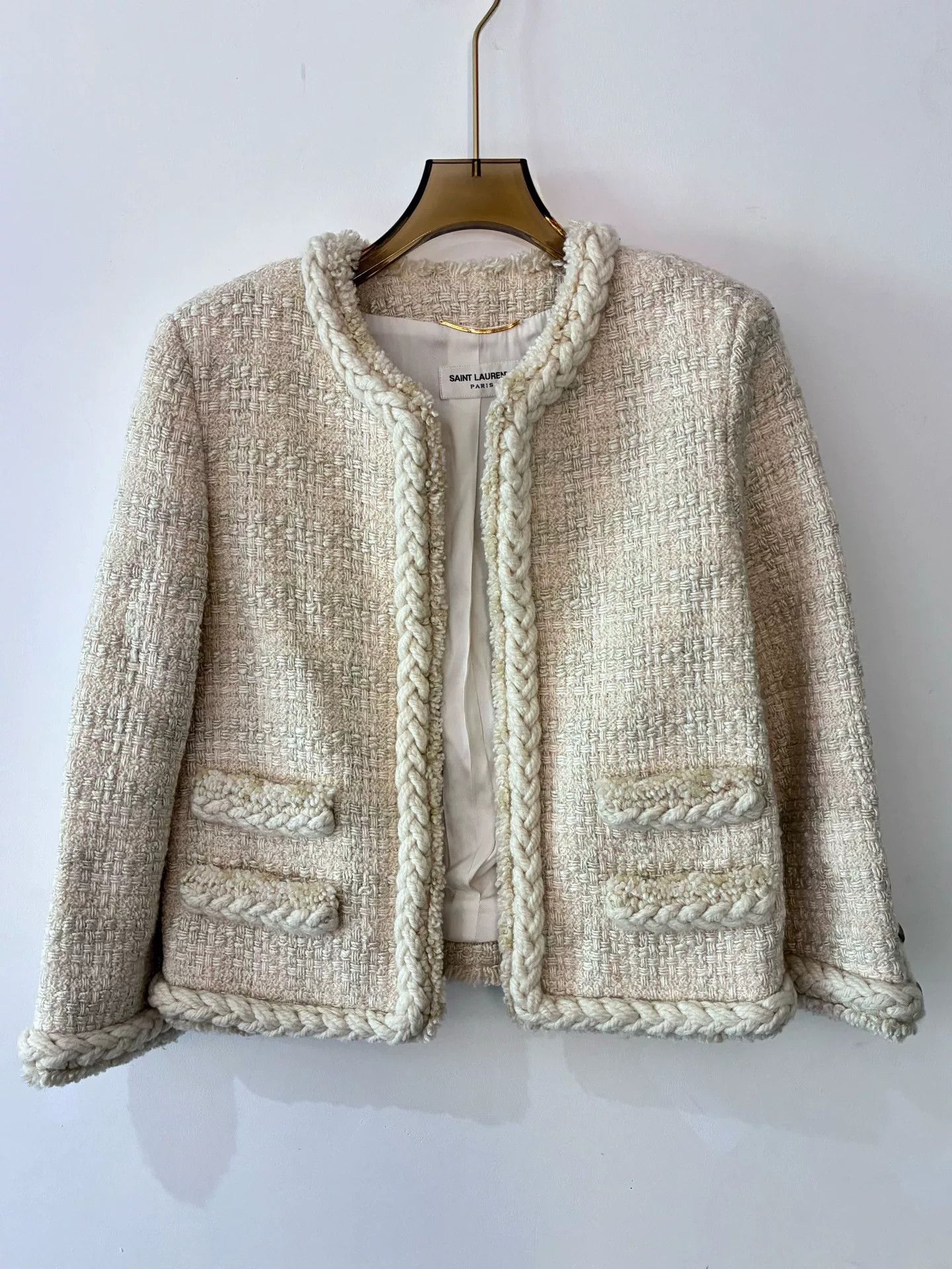 Saint Laurent Paris Saint Laurent Beige Tweed Jacket Size S / US 4 / IT 40 - 1 Thumbnail