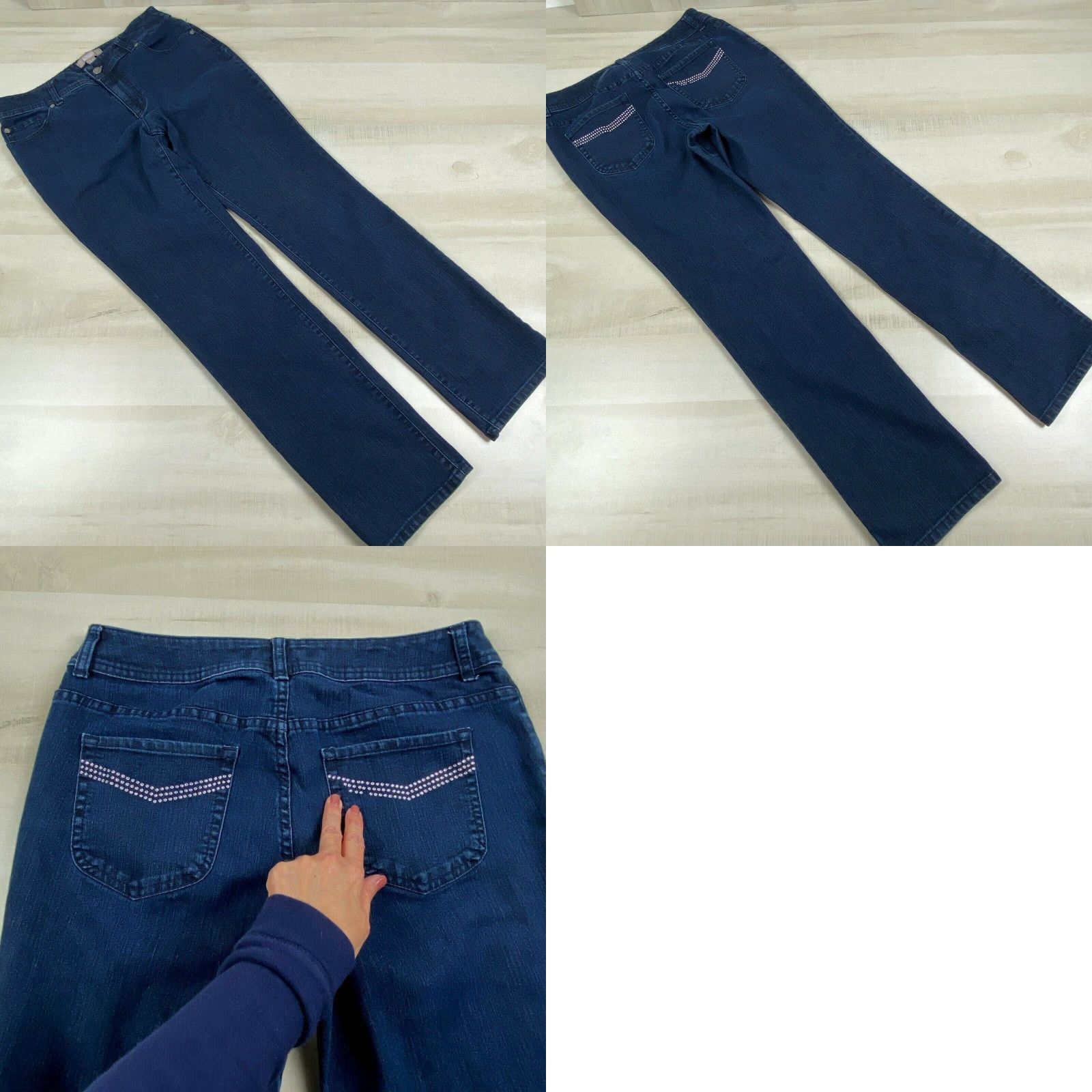 Vintage Chico's Women's Straight Jeans 6 Regular Mid Rise Dark Blue Embellished Stretch Size 28" / US 6 / IT 42 - 8 Thumbnail