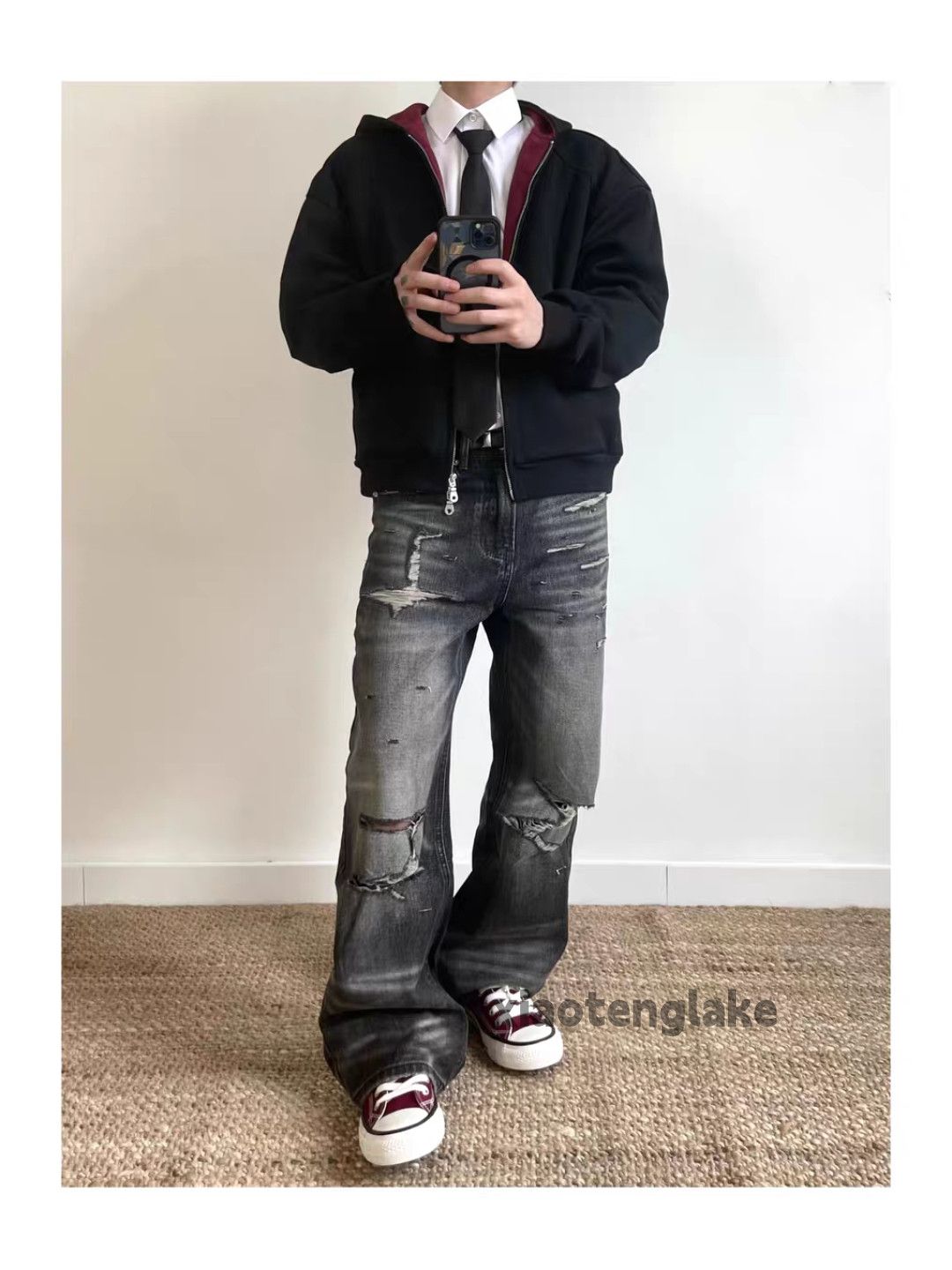 Jean Unisex utility punk yuppie grunge ripped damaged pants Size US 34 / EU 50 - 1 Thumbnail
