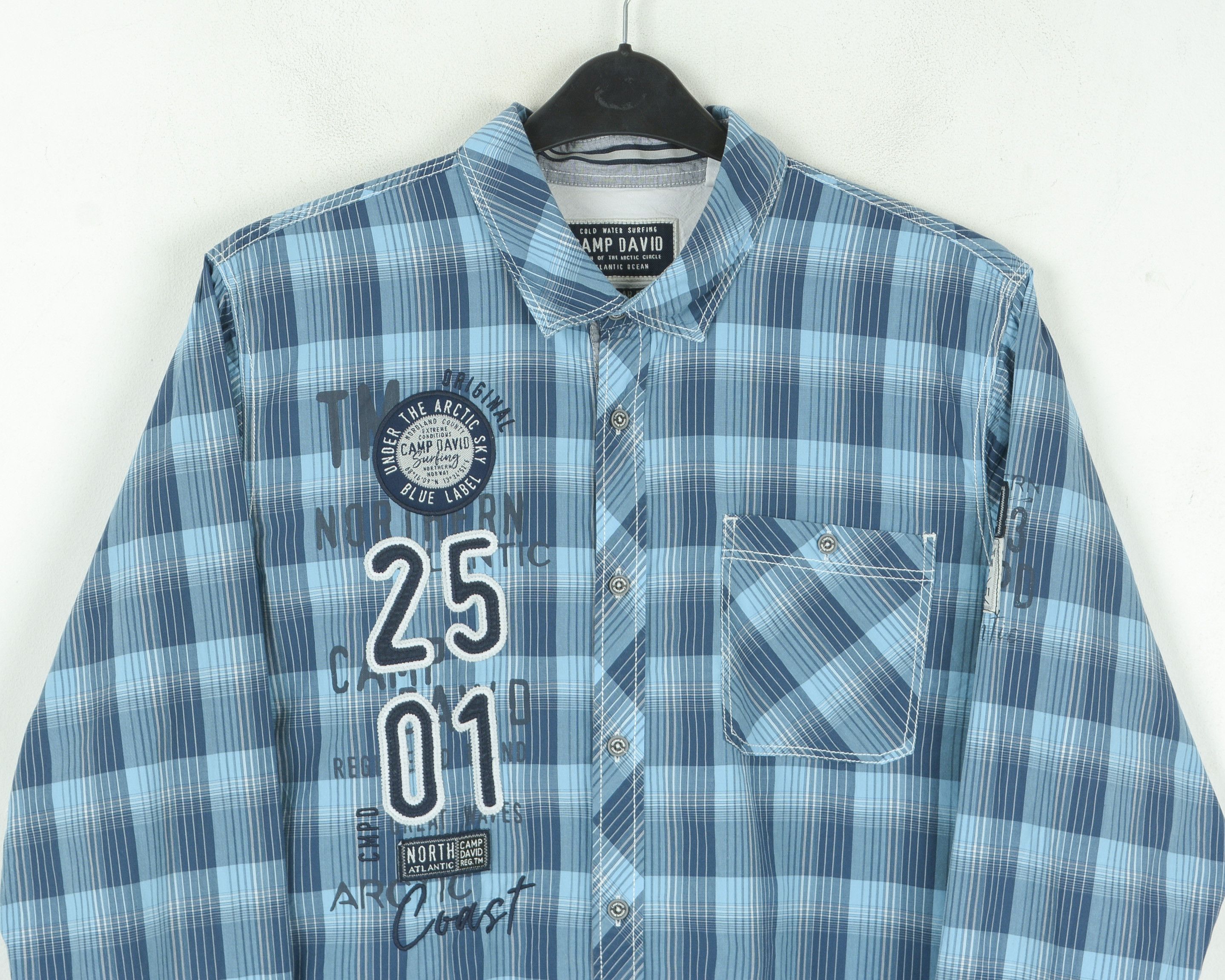 Camp David Casual L Shirt Long Sleeve Button Embroidery Pinstriped Size US L / EU 52-54 / 3 - 9 Thumbnail