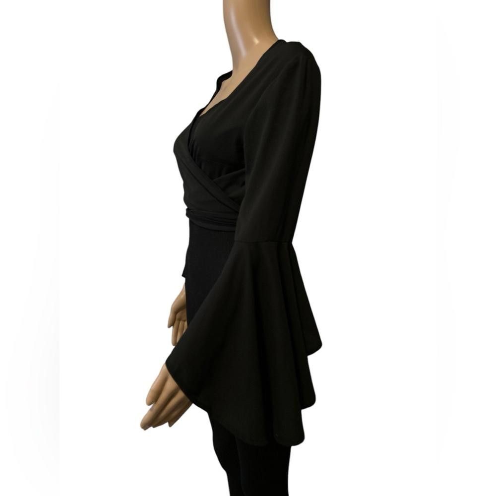 Designer Sexy Black Wrap around Bell Sleeve Blouse Size S / US 4 / IT 40 - 2 Thumbnail