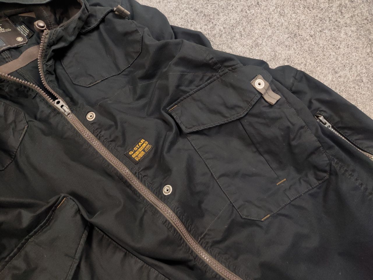 G-Star × Vintage Vintage 90's G Star Raw Military Zip Pocket Black Jacket Size US XL / EU 56 / 4 - 5 Thumbnail