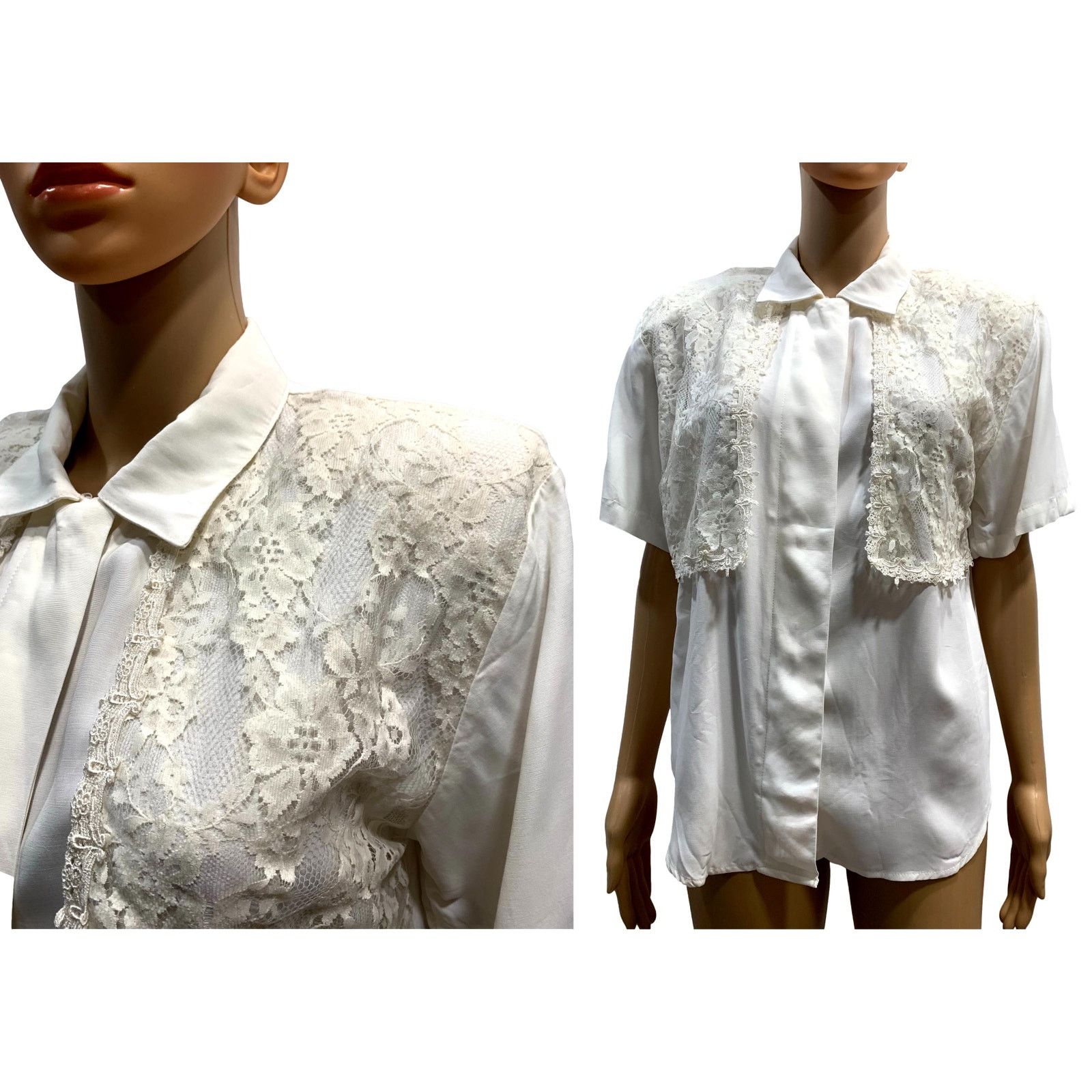 Vintage 80s White Short Sleeve Romantic Blouse w Lace Vest / Shrug Size S / US 4 / IT 40 - 8 Thumbnail