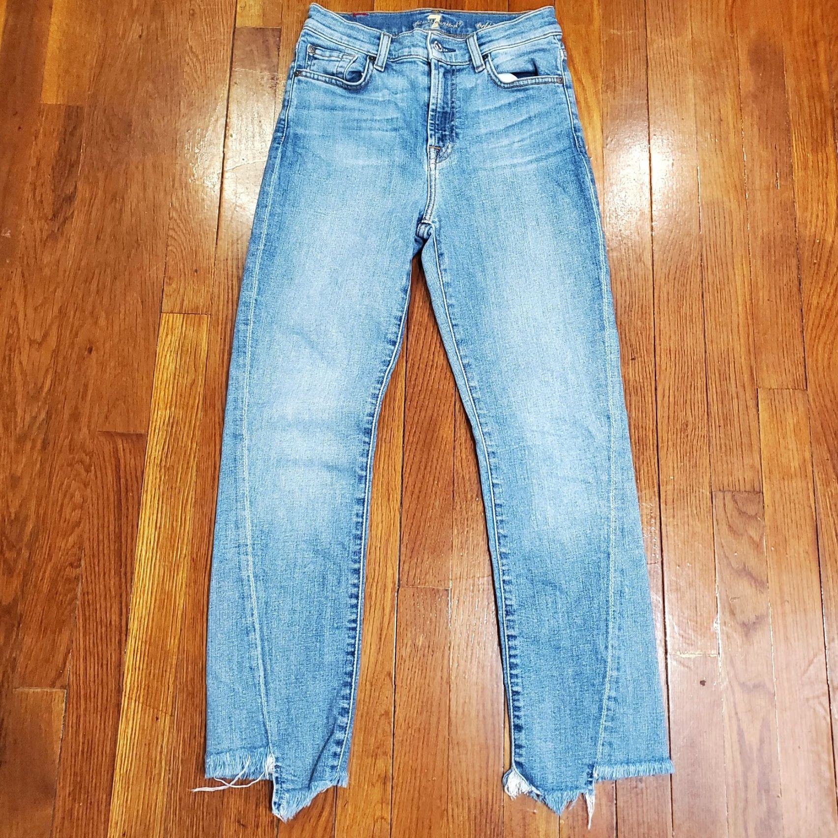 7 For All Mankind 7 For All Mankind Edie Jeans Womens 25 Blue Mid Rise Skinny Frayed Hem Crop Jeans Size 42" / US 20 - 4 Thumbnail