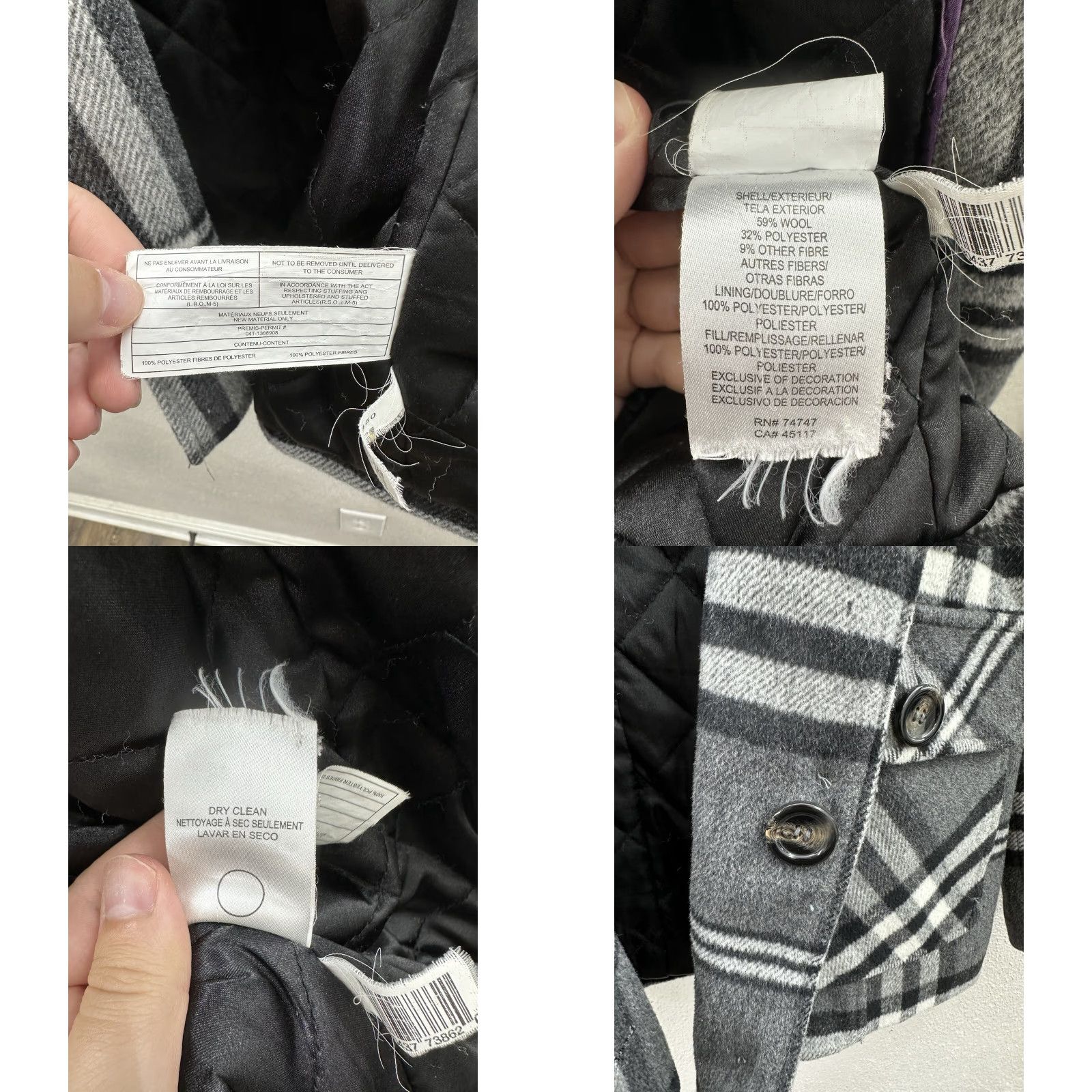 Vintage Natural Reflections Women’s Peacoat Size Medium Grey Plaid Wool Button Up Jacket Size M / US 6-8 / IT 42-44 - 8 Thumbnail